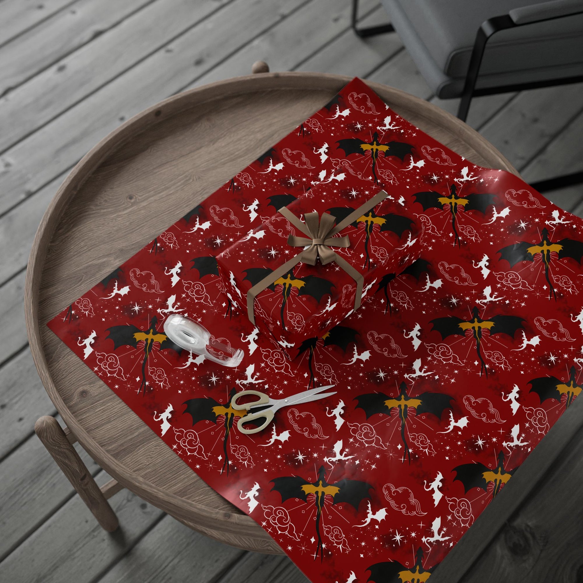 Dragons in Red Sky Wrapping Paper