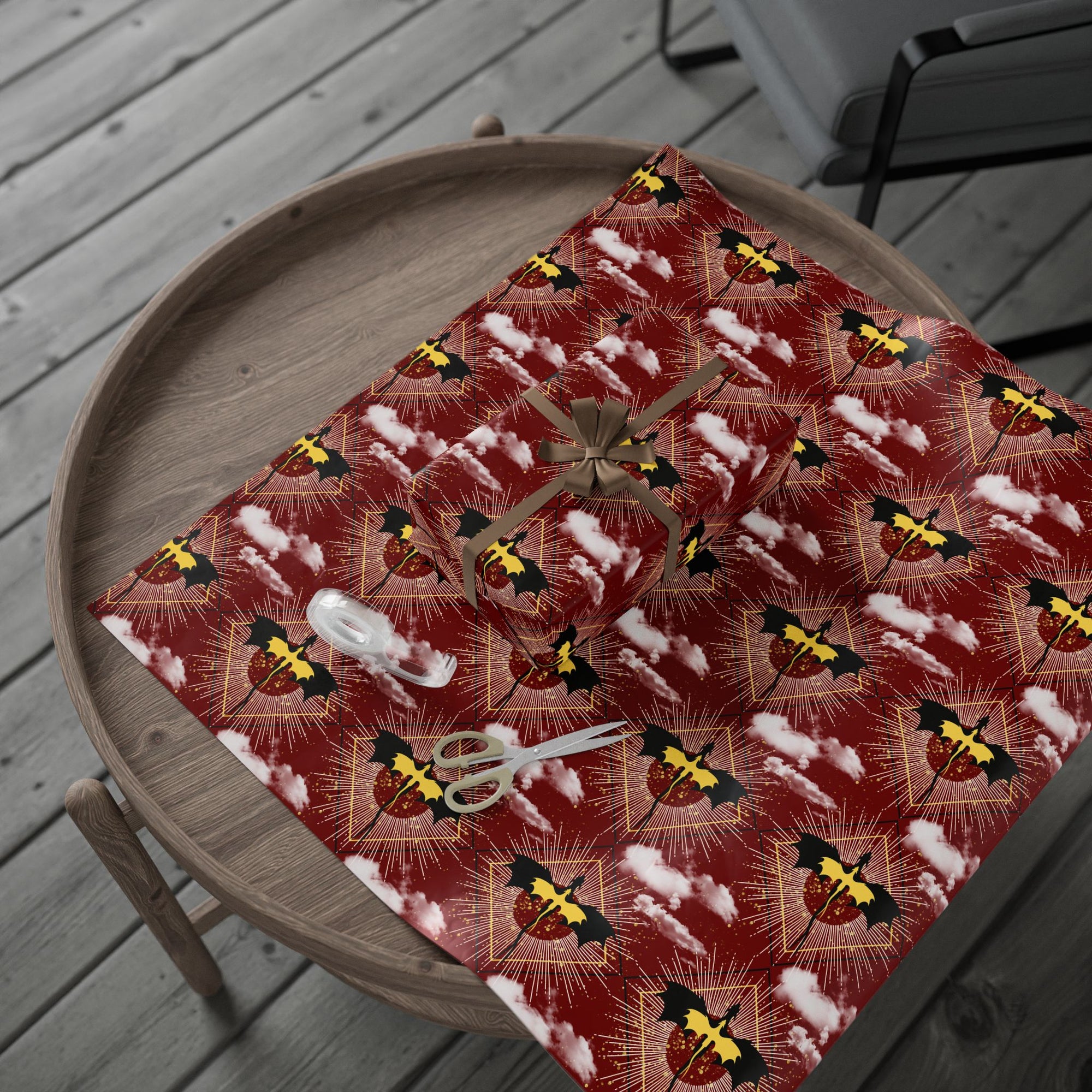 Dragons in Cloudy Red Sky Wrapping Paper
