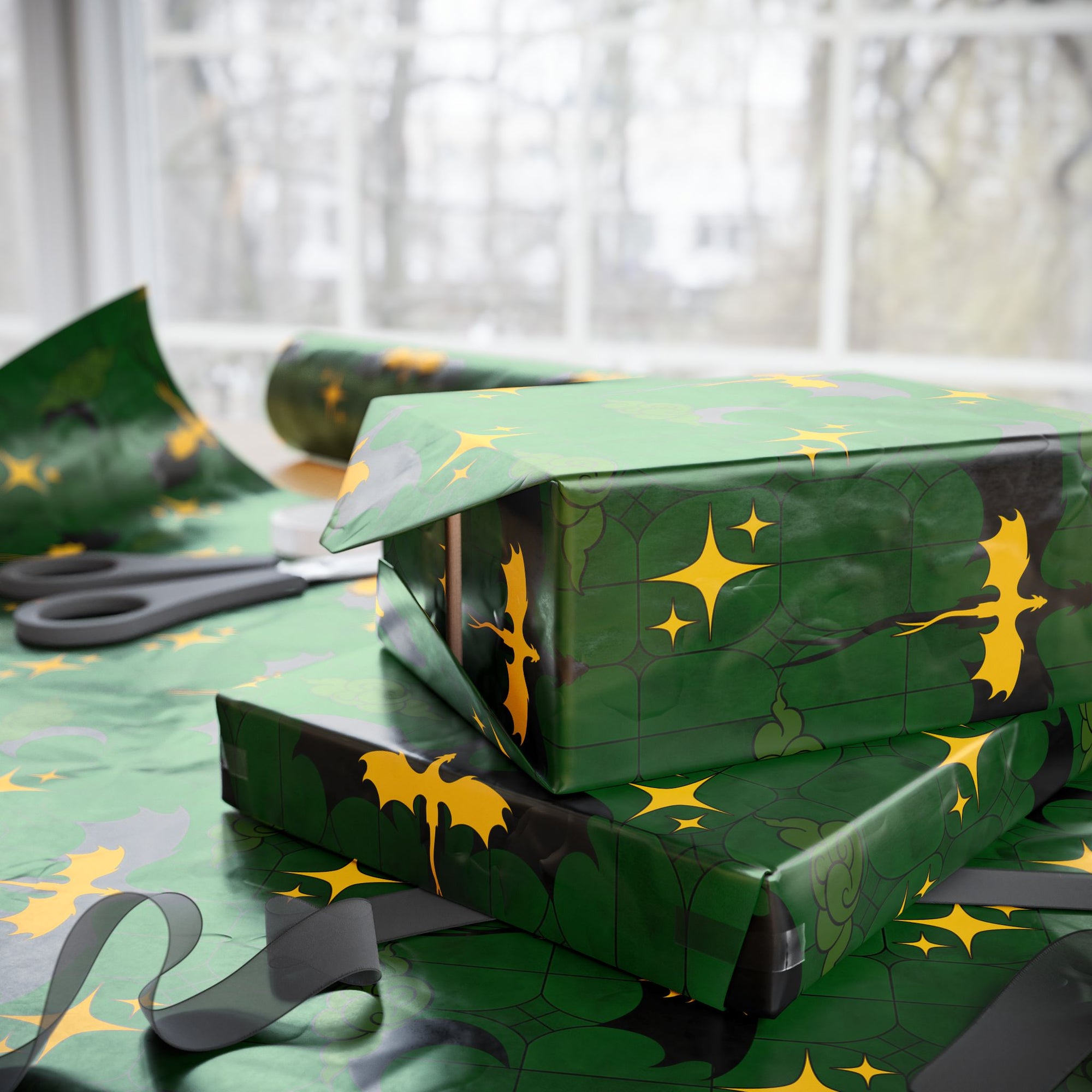 Dragon Green Stained Glass Wrapping Papers