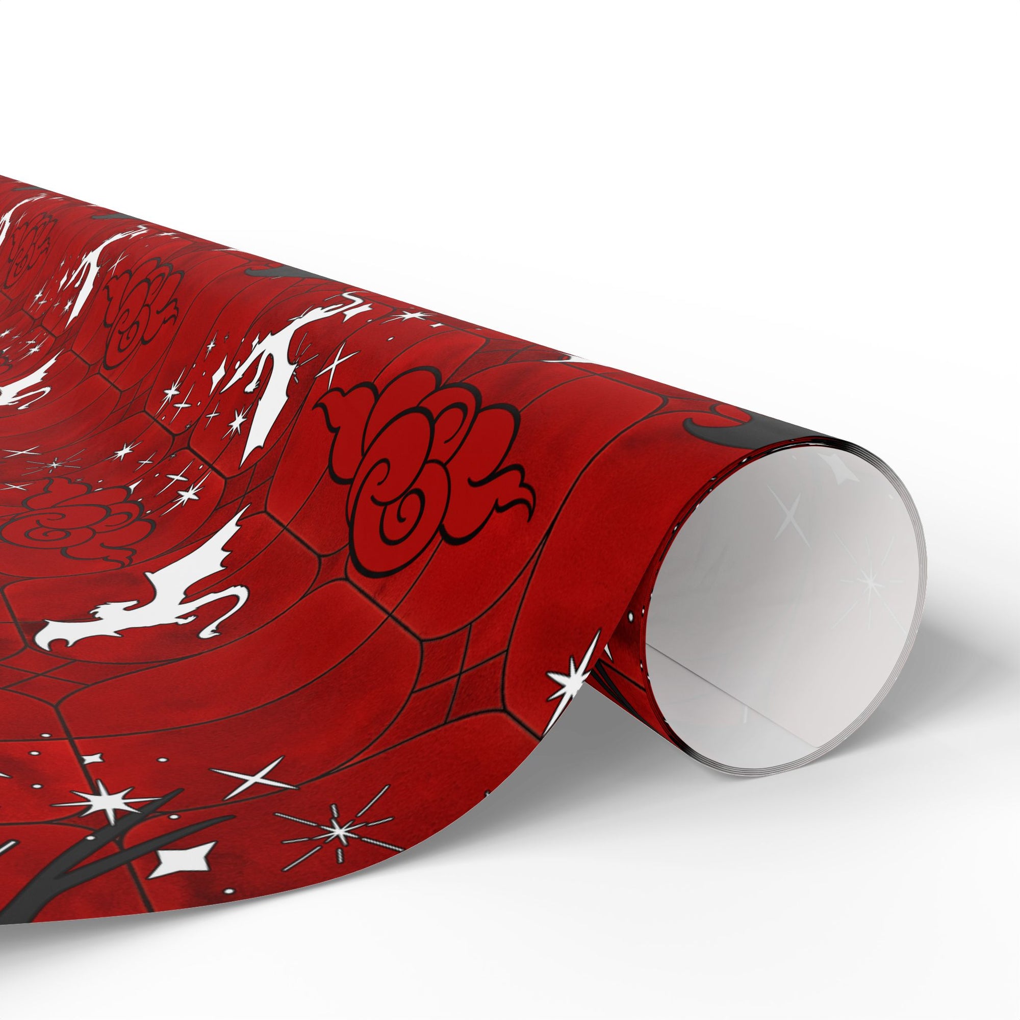 Black and Yellow Dragons on Red Stained Glass Wrapping Papers