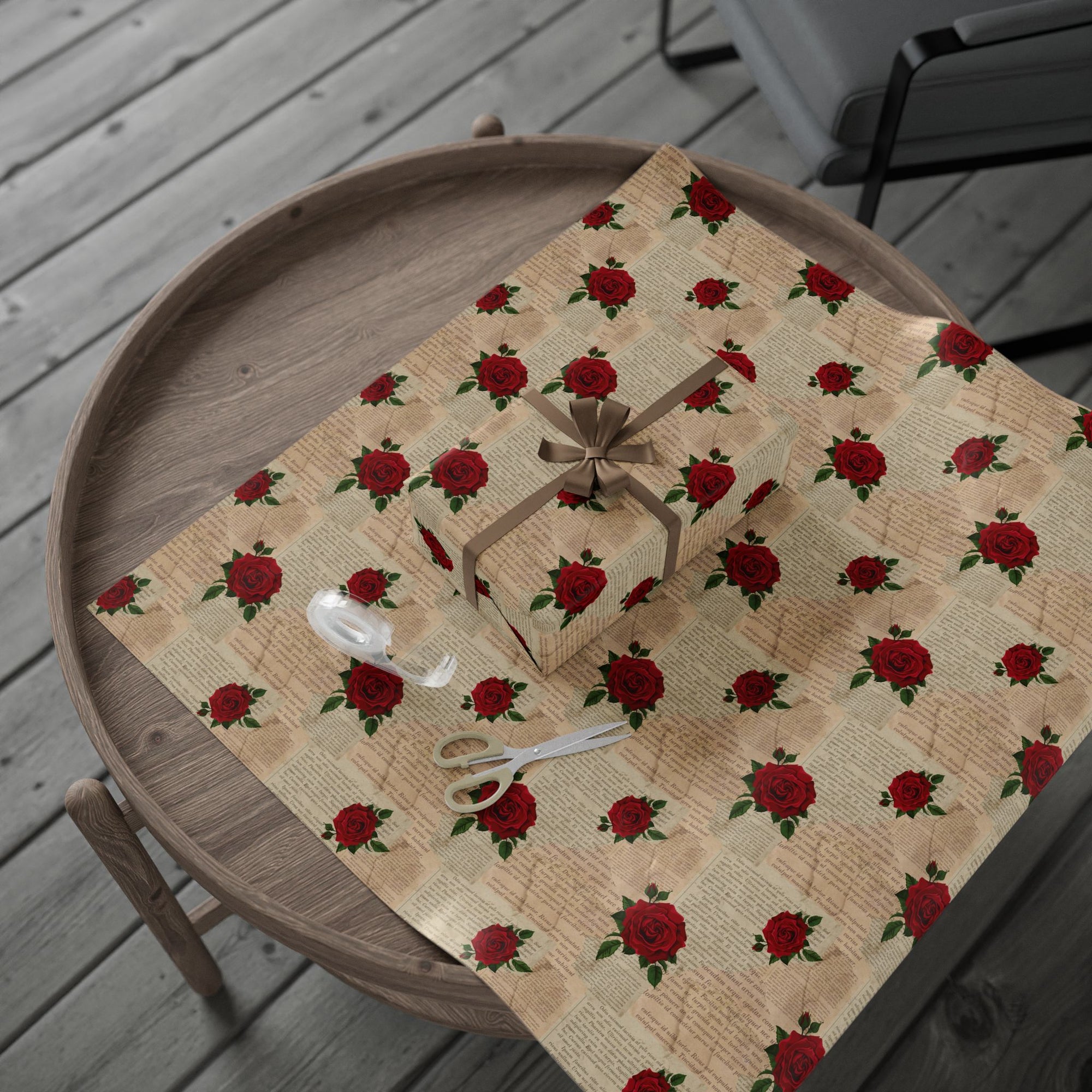 Pages and Roses Wrapping Paper