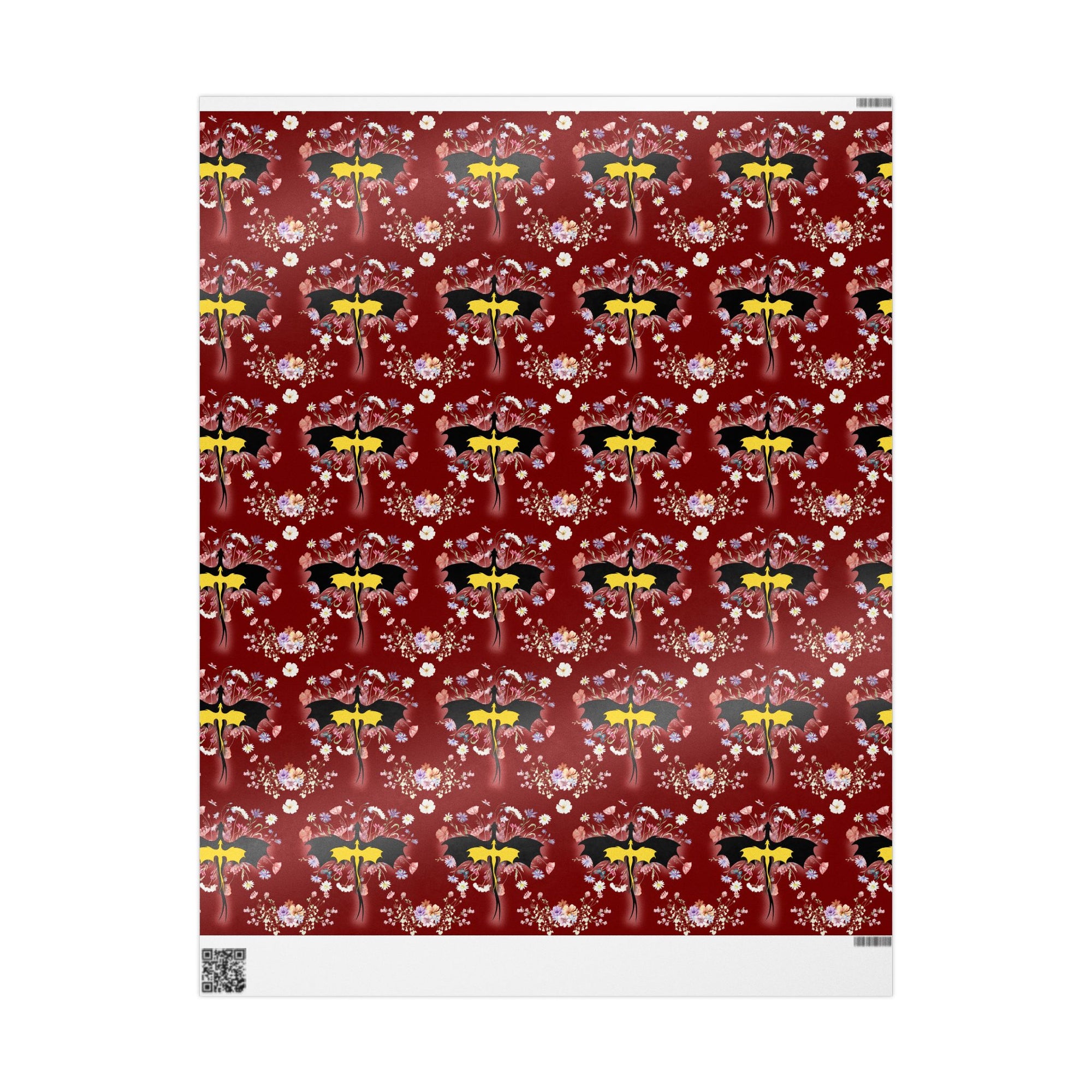 Floral Dragon in Red Sky Wrapping Paper
