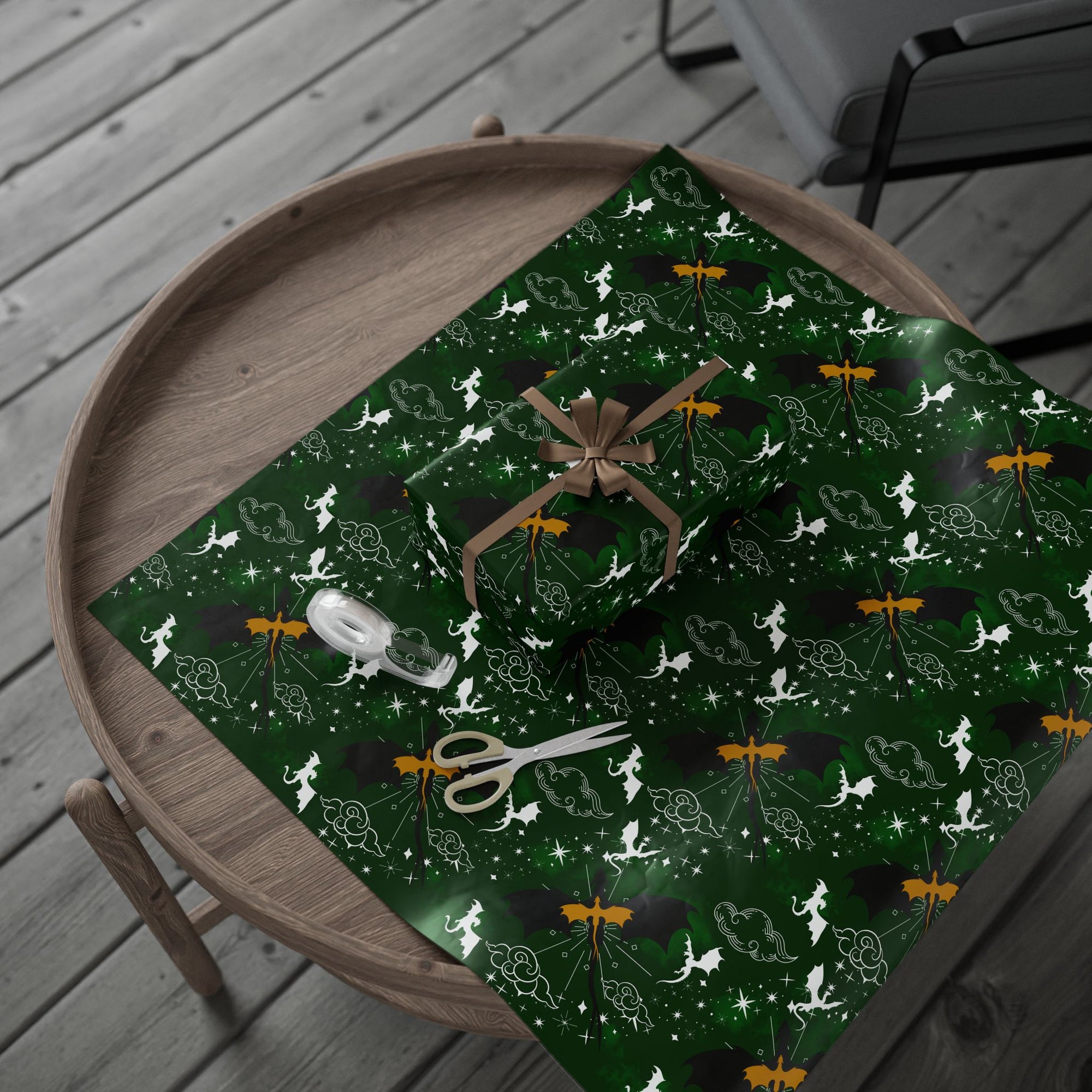 Dragons in Sky Green Wrapping Paper