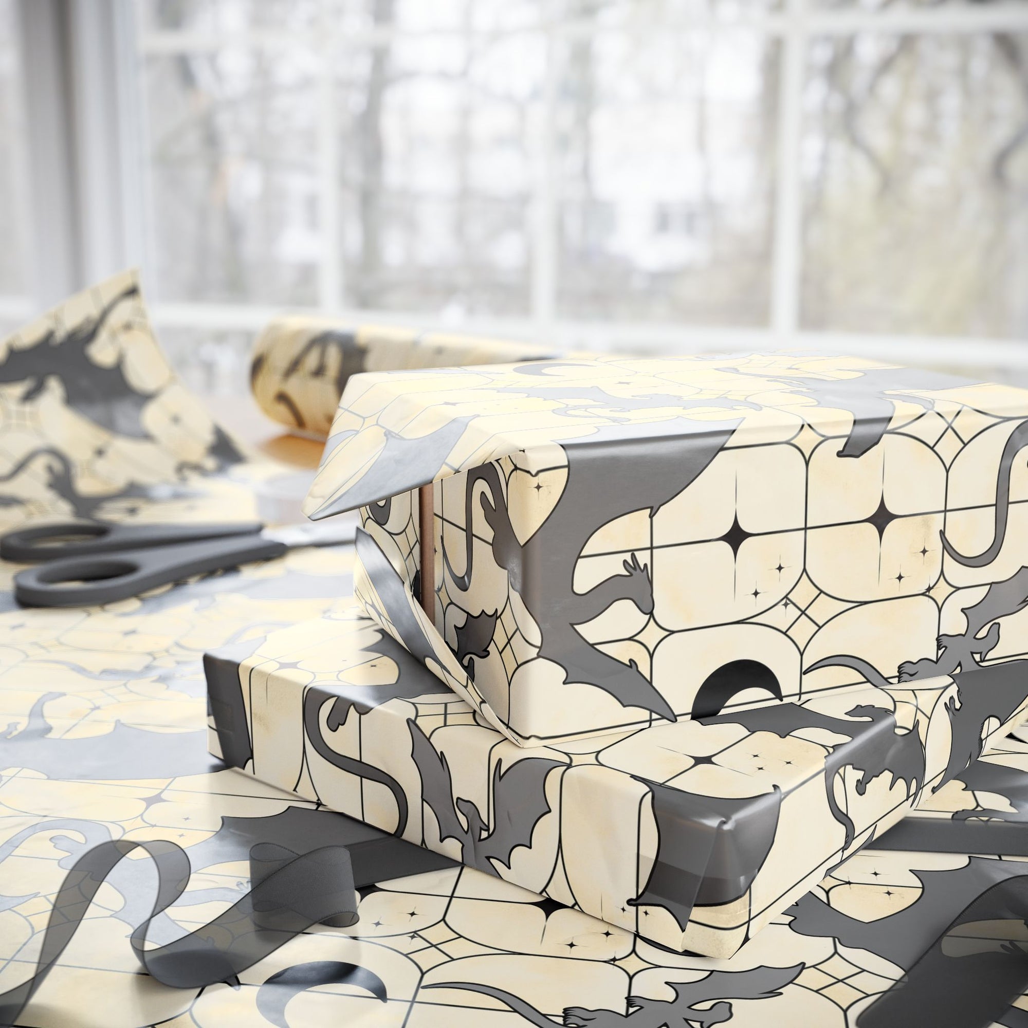 Light Stained Glass Dragons Wrapping Papers