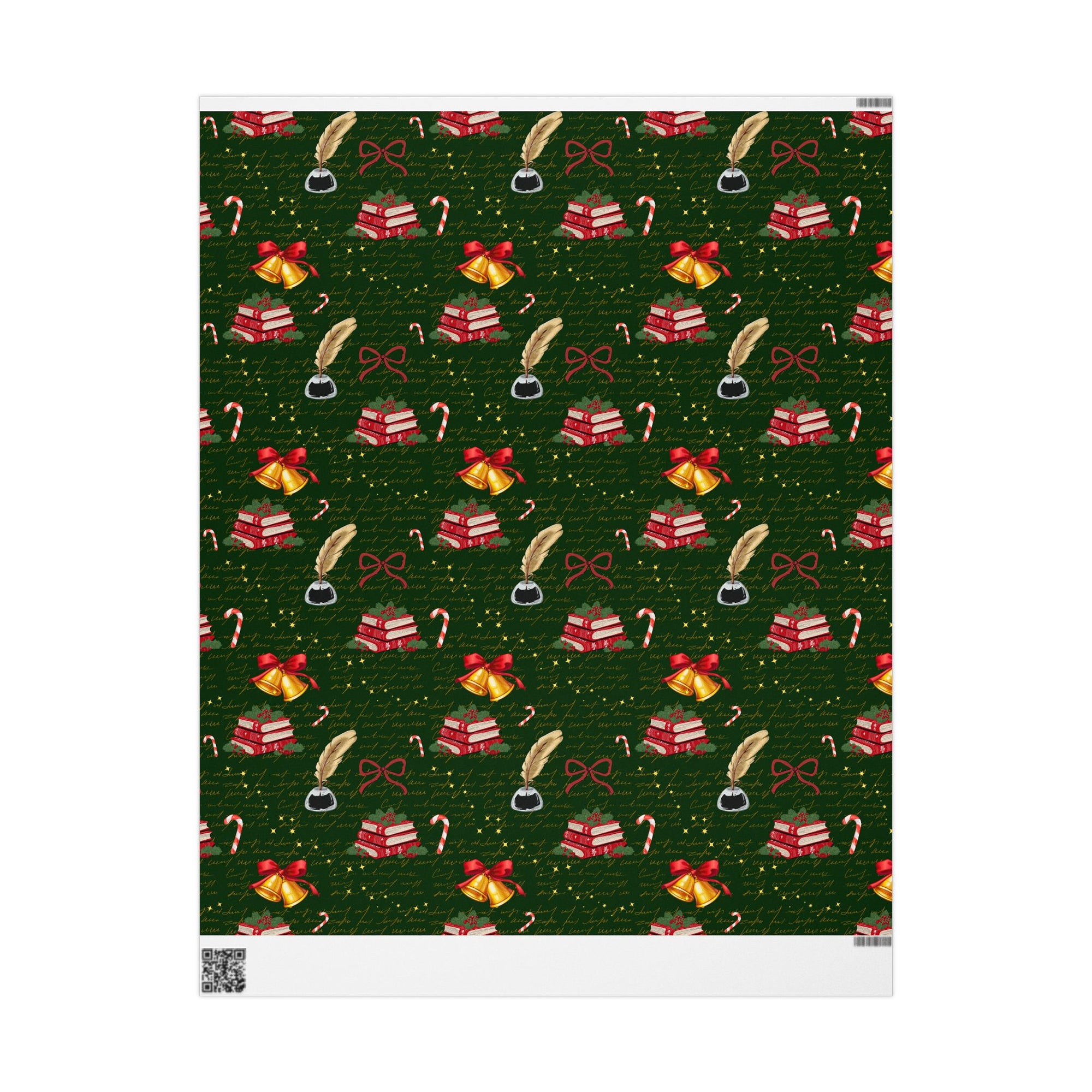 Bells and Books Green Wrapping Paper