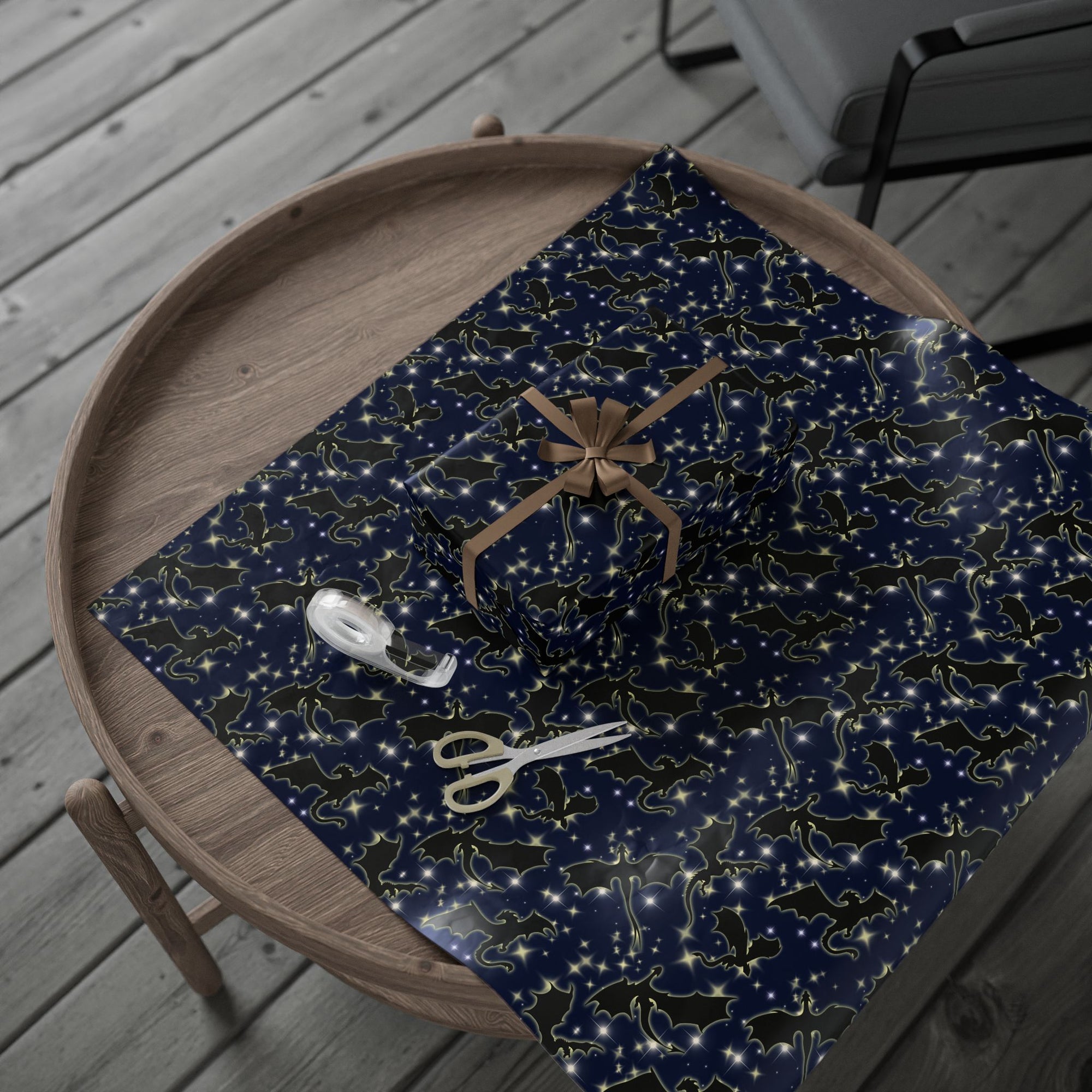 Starry Night Sky with Dragons Wrapping Paper