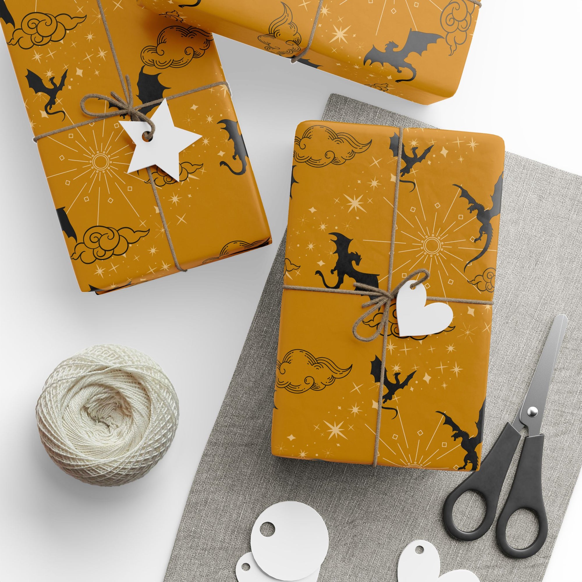 Dragons in Golden Sky Wrapping Papers