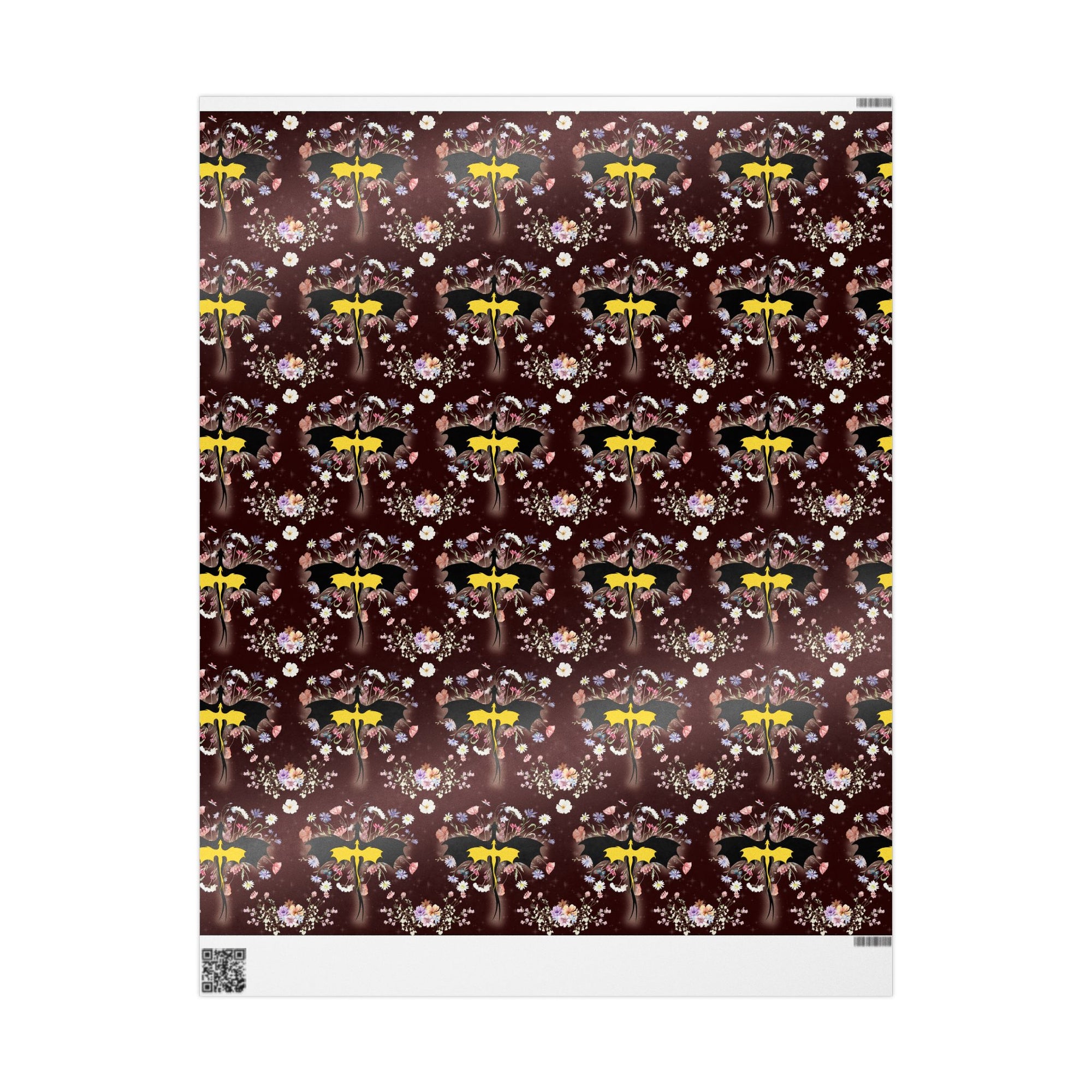 Floral Dragons on Burgundy Wrapping Paper