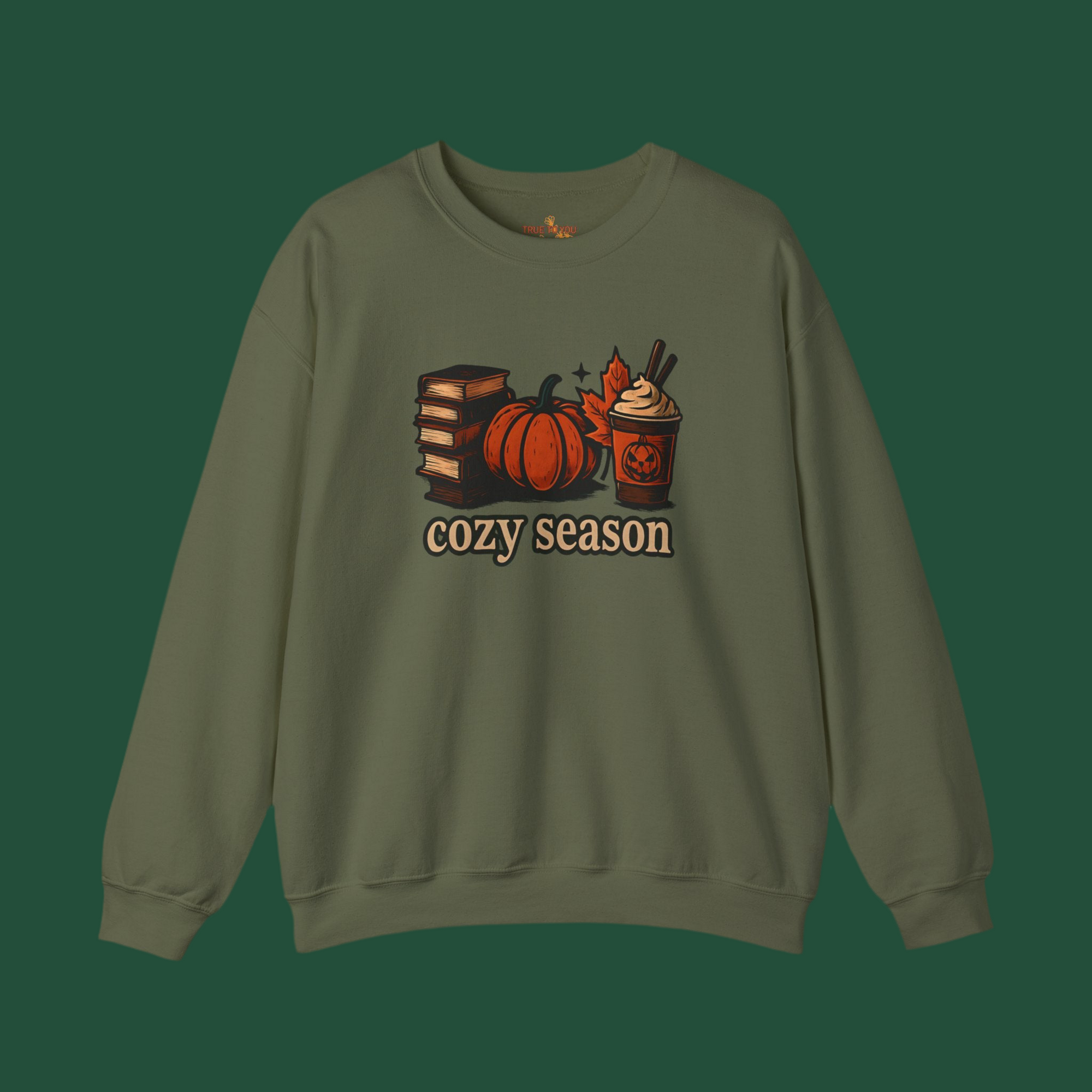 Spooky Cozy Season Crewneck Sweatshirt, Military Green