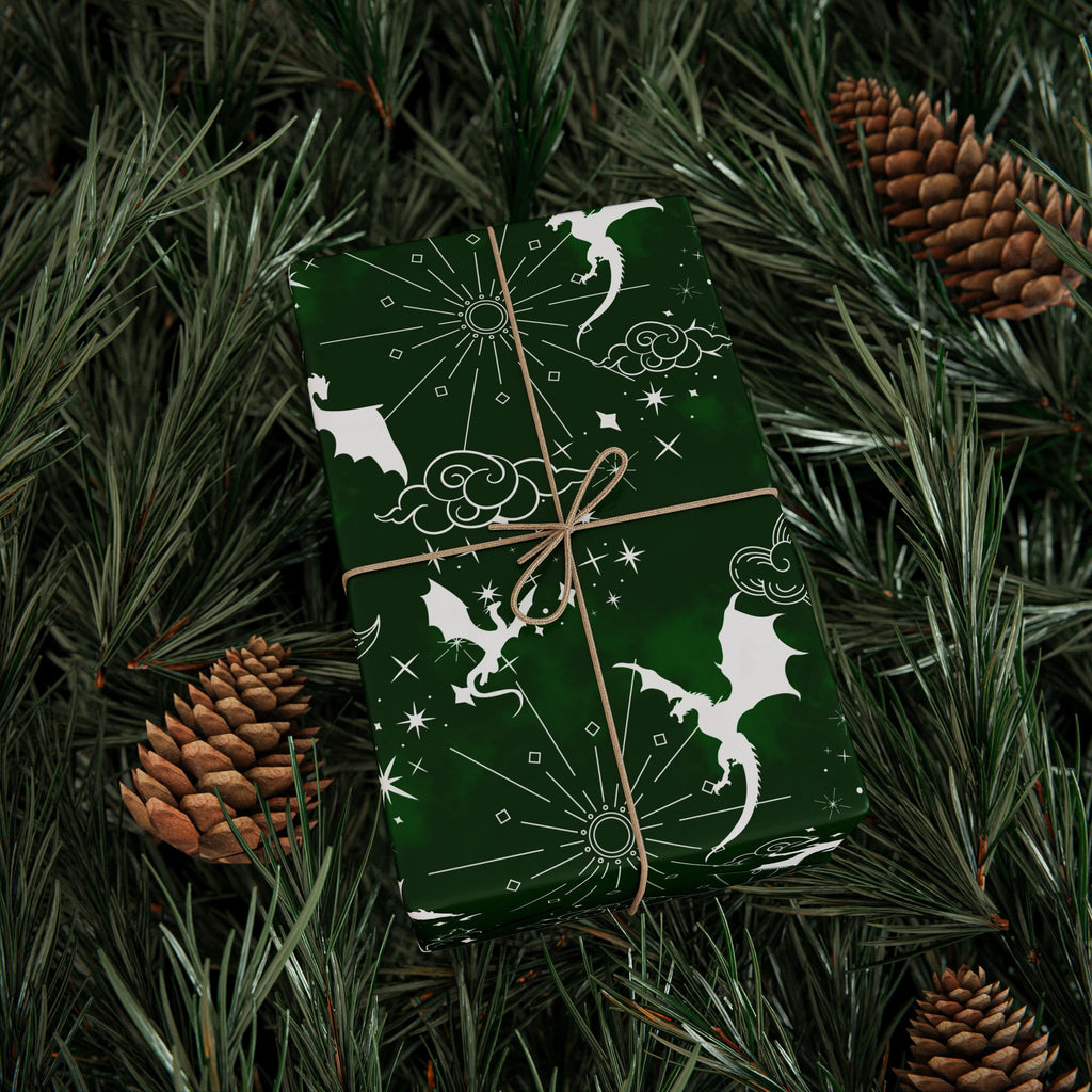 White Dragons on Green Wrapping Papers