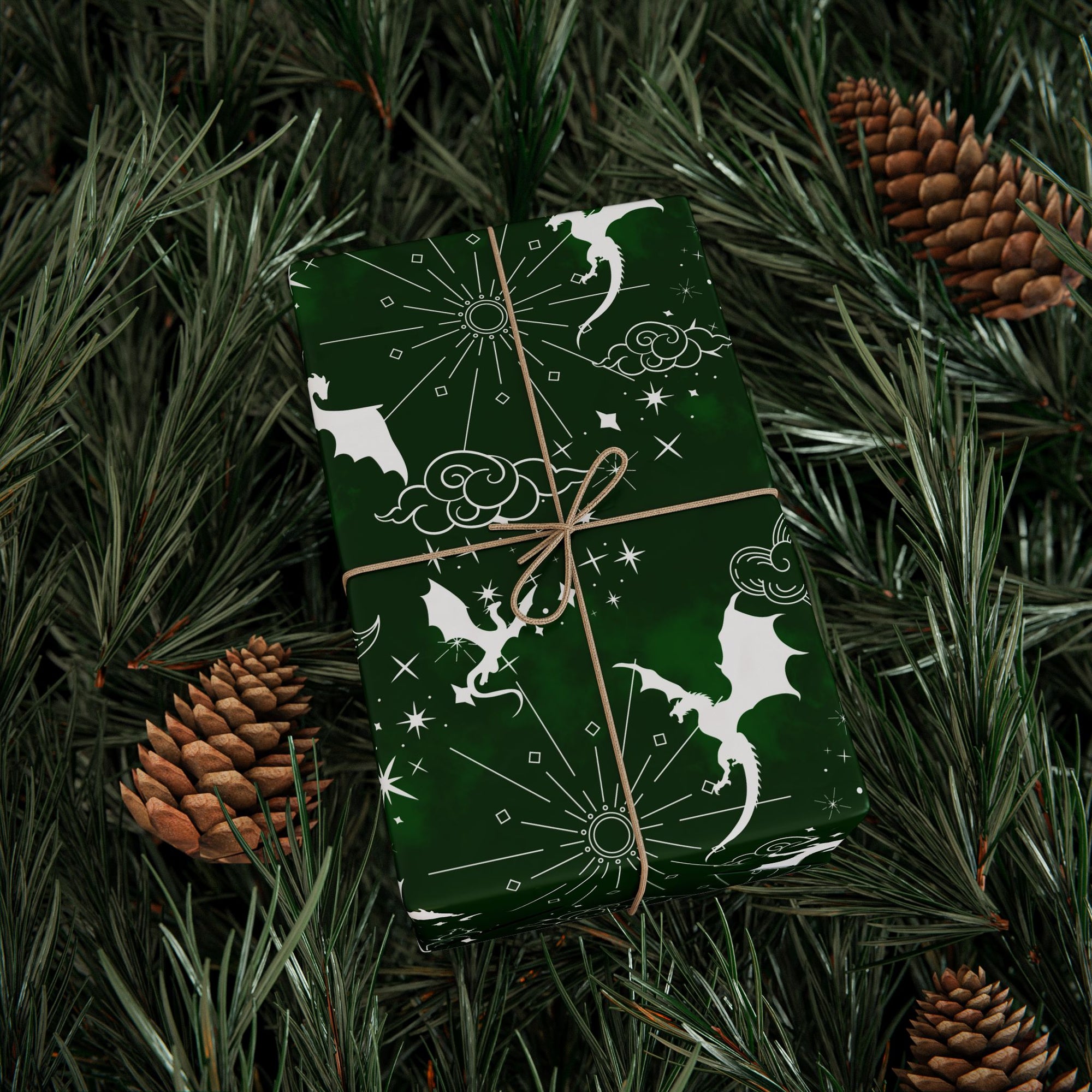 White Dragons on Green Wrapping Papers