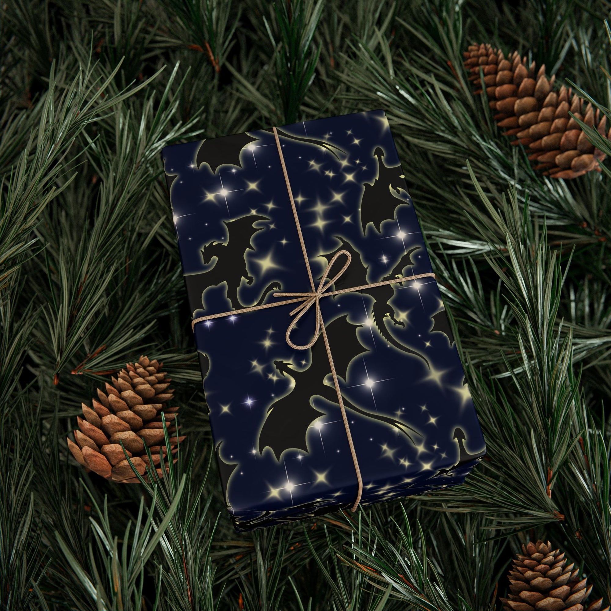 Starry Night Sky with Dragons Wrapping Paper