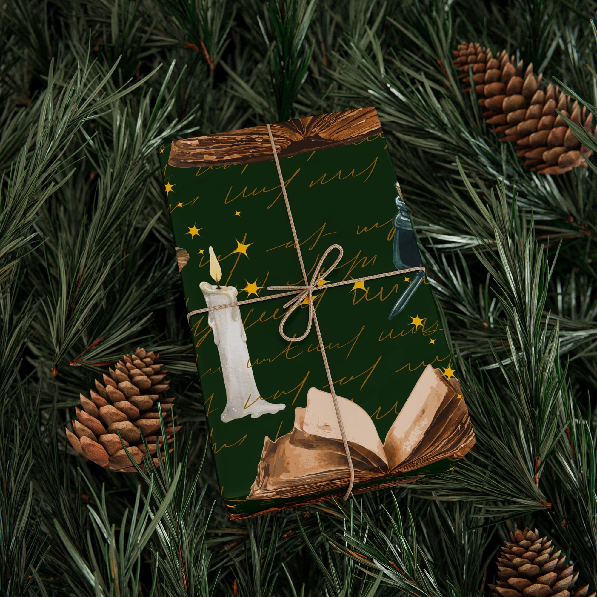 Bookish Candle Green Wrapping Paper