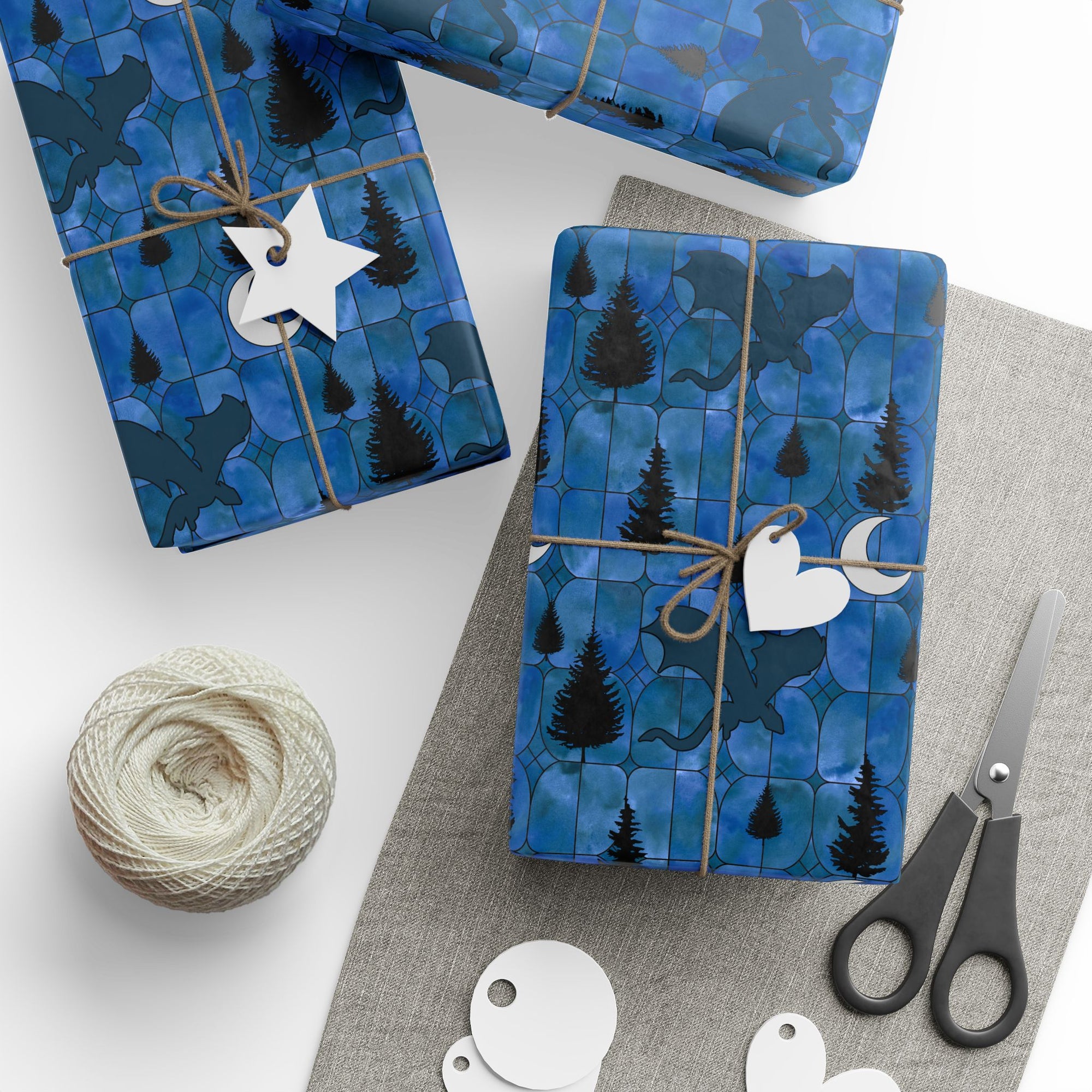 Midnight Dragon Stained Glass Wrapping Paper