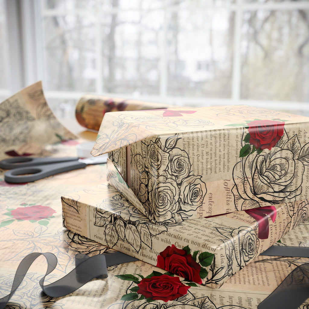 Roses in Pages Wrapping Paper
