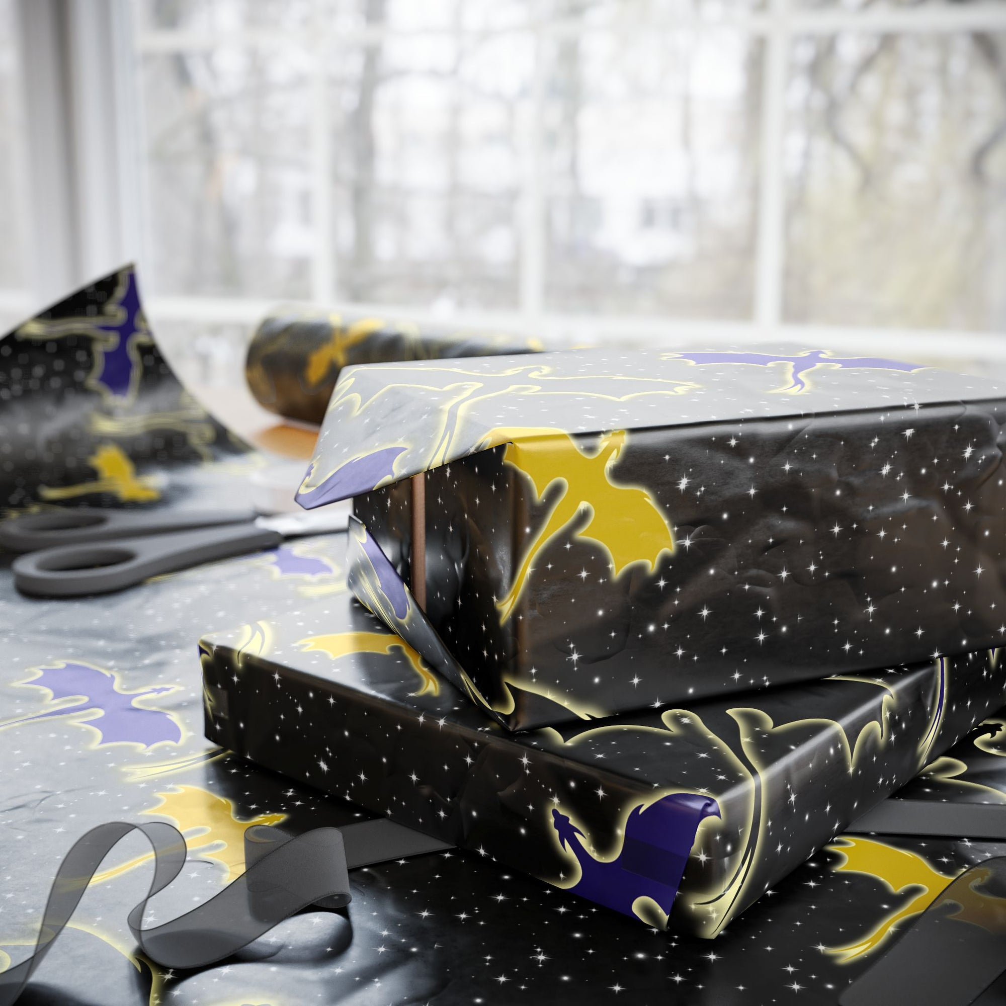 Three Dragons in Night Sky Wrapping Paper