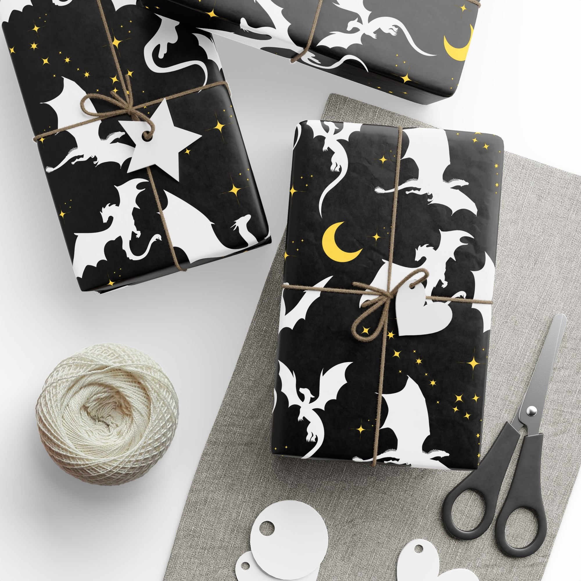 White Dragons in Black Night Wrapping Paper