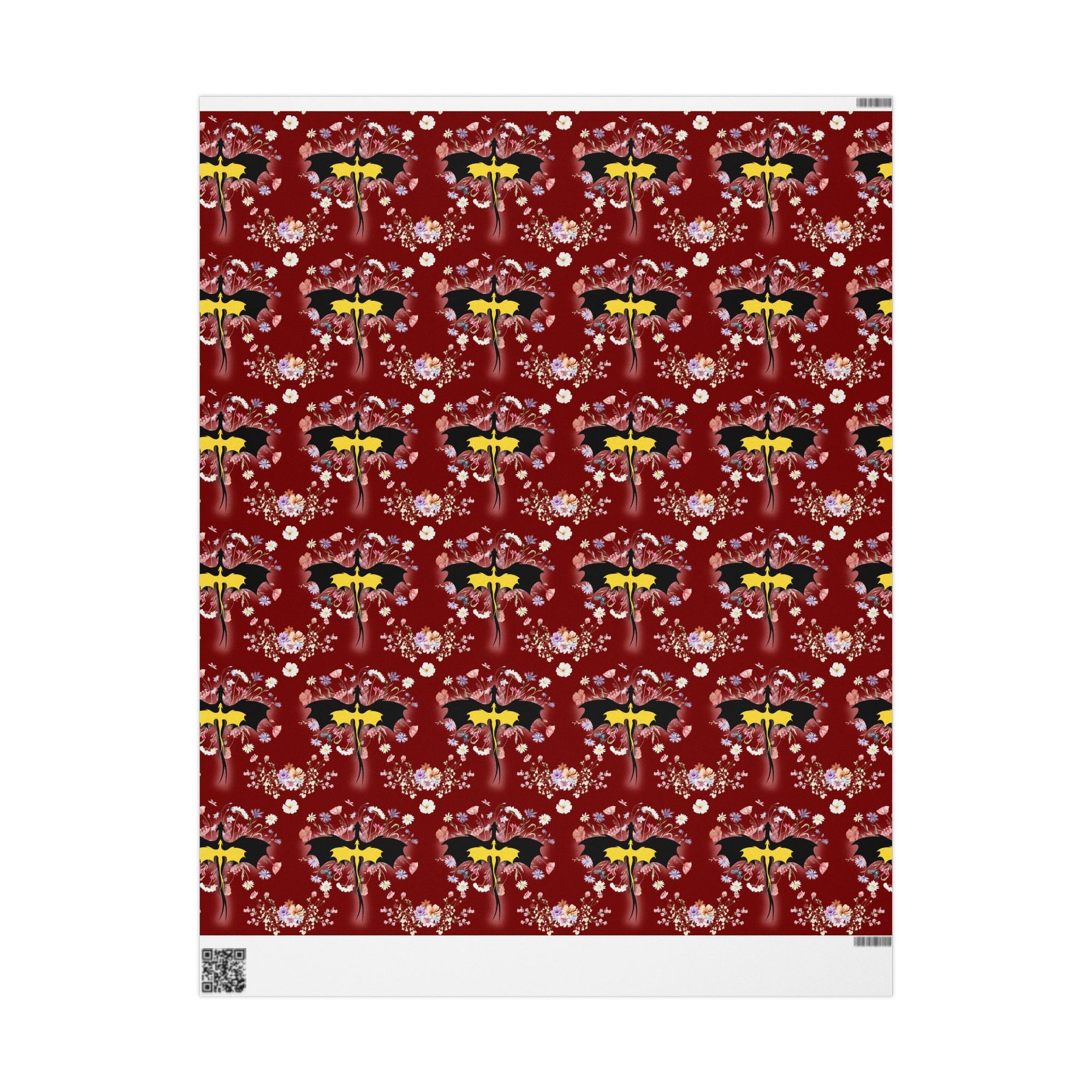Floral Dragon in Red Sky Wrapping Paper