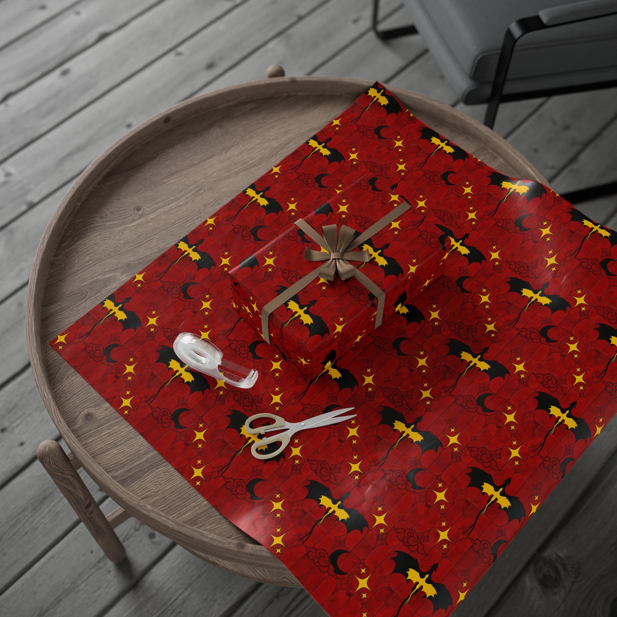 Dragons on Red Stained Glass Wrapping Paper