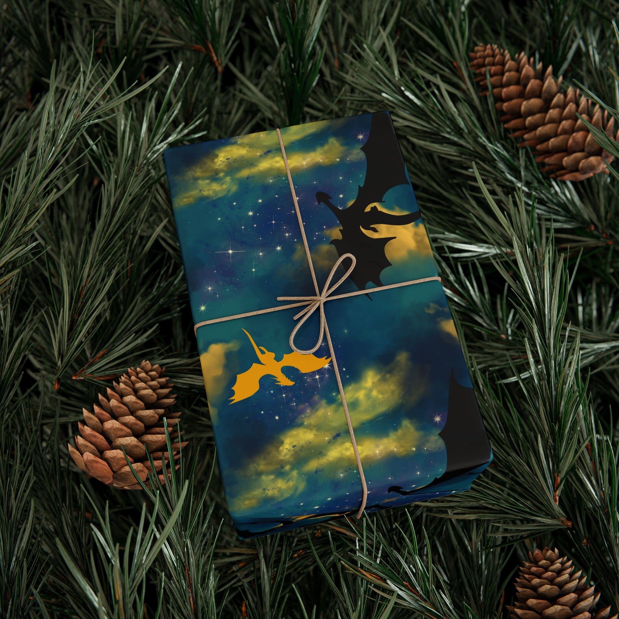 Dragons in Starry Night Sky Wrapping Paper