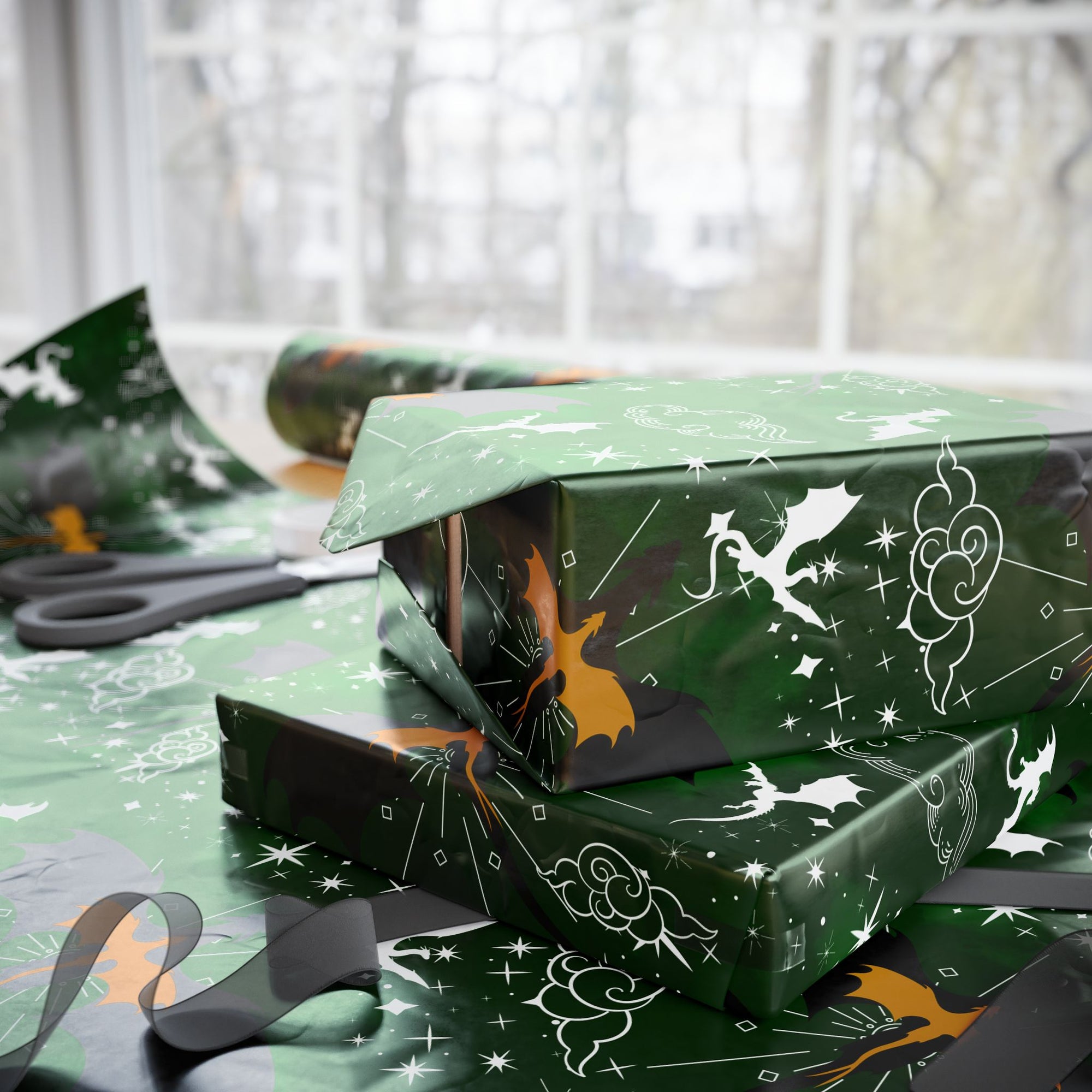 Dragons in Sky Green Wrapping Paper