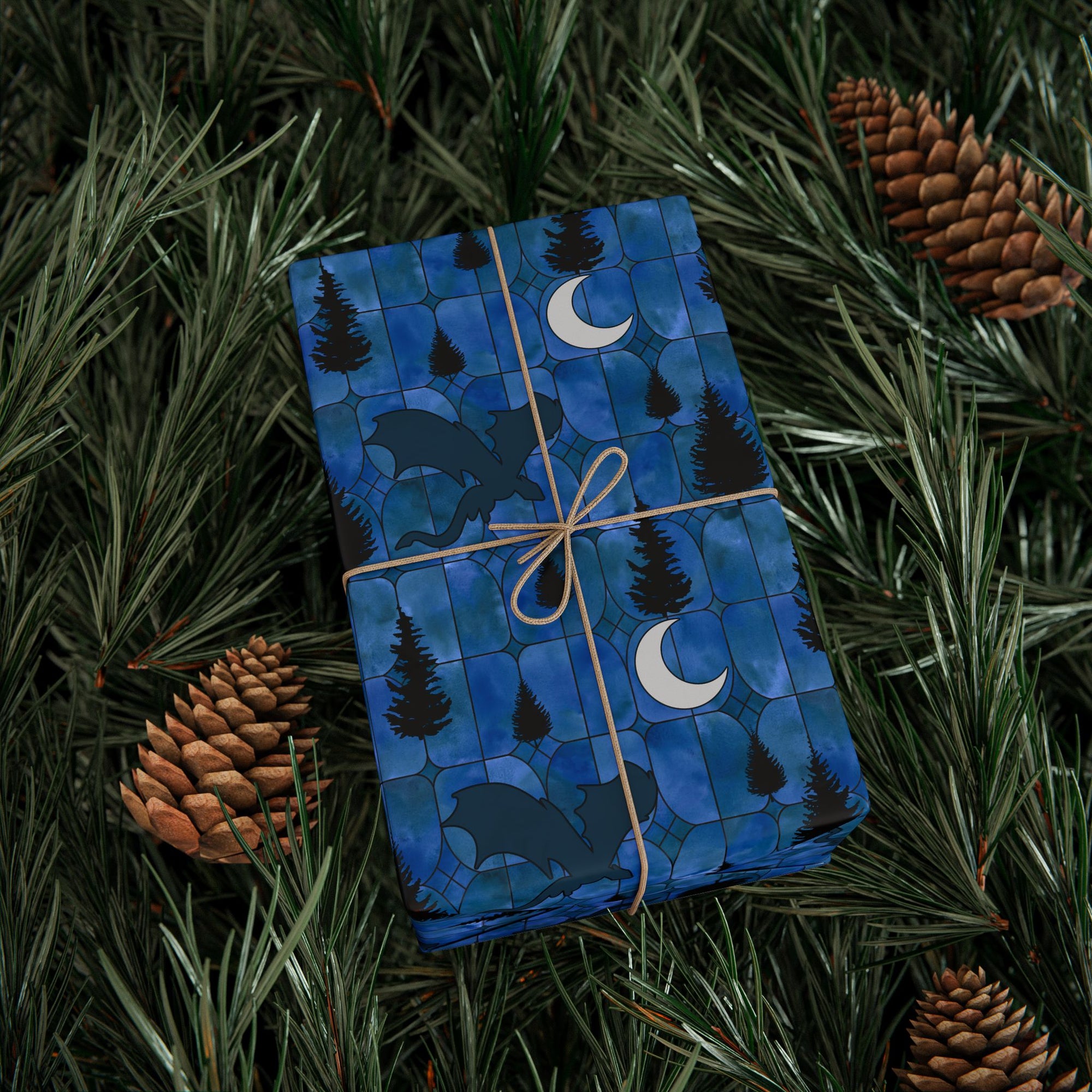 Midnight Dragon Stained Glass Wrapping Paper