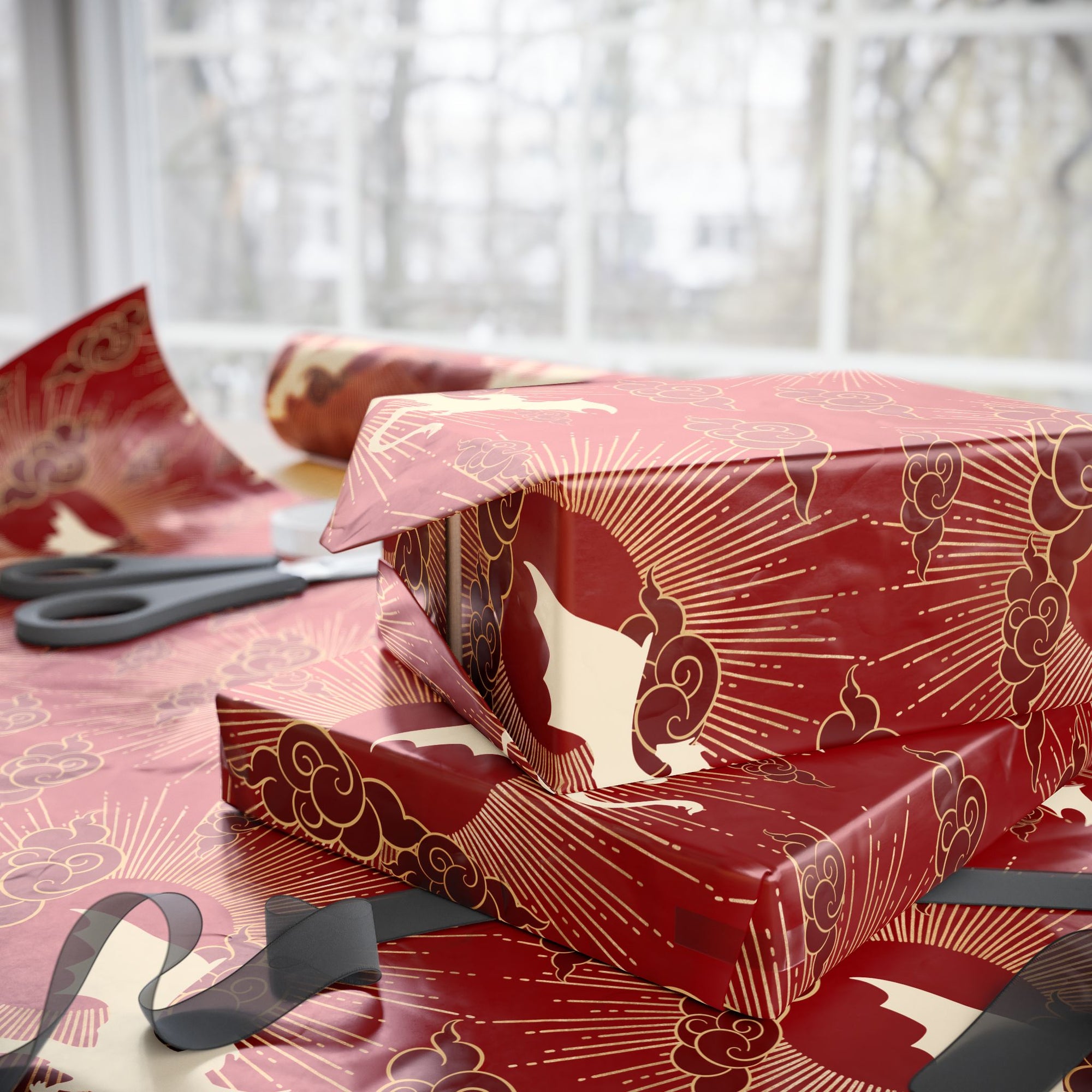Dragons and Cherry Sun Wrapping Paper