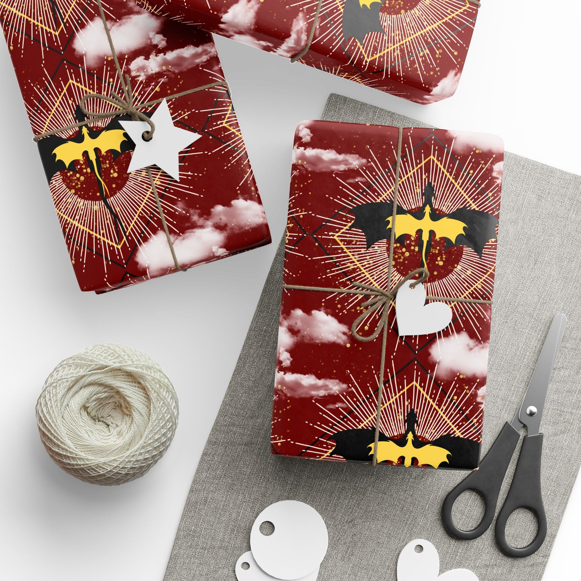 Dragons in Cloudy Red Sky Wrapping Paper