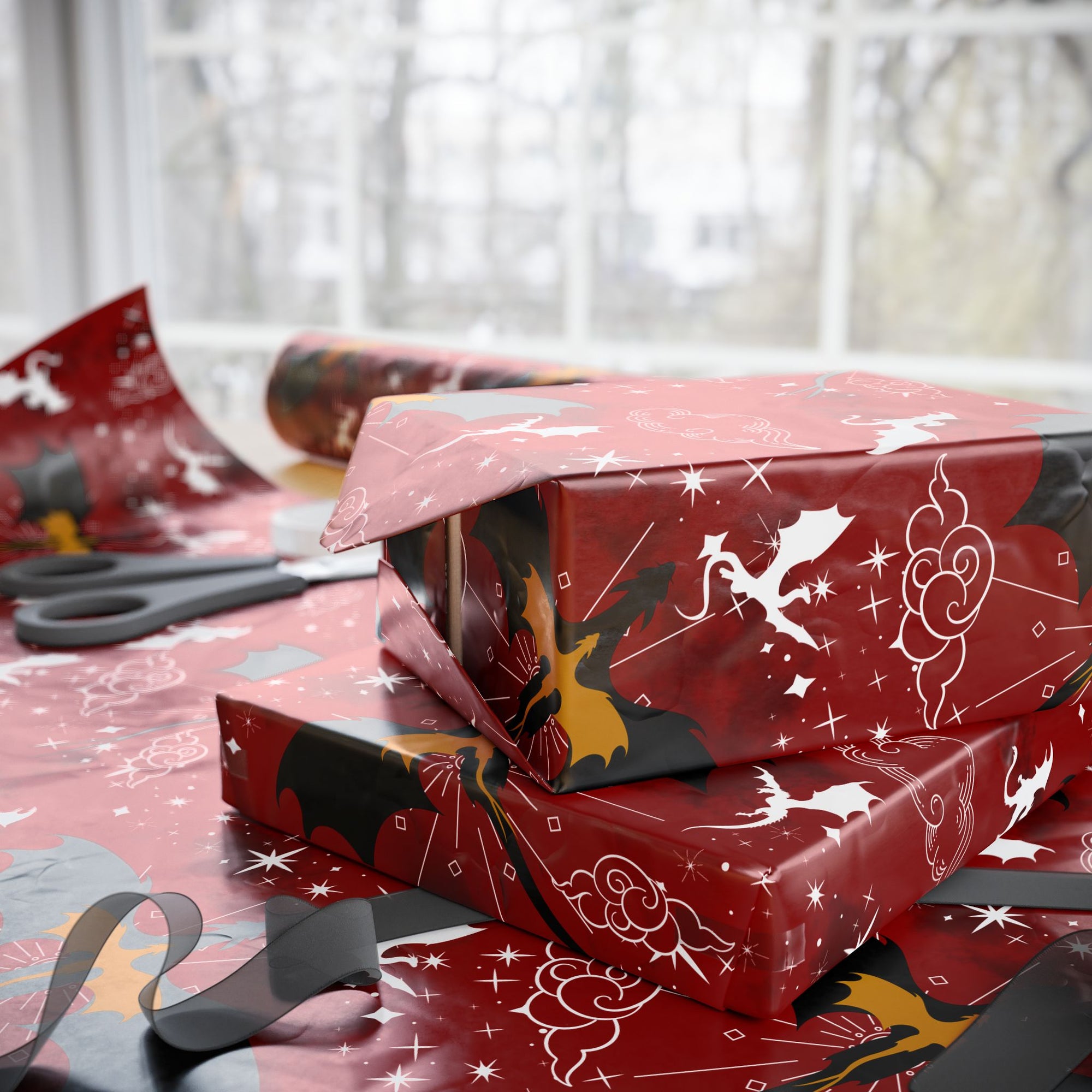 Dragons in Red Sky Wrapping Paper