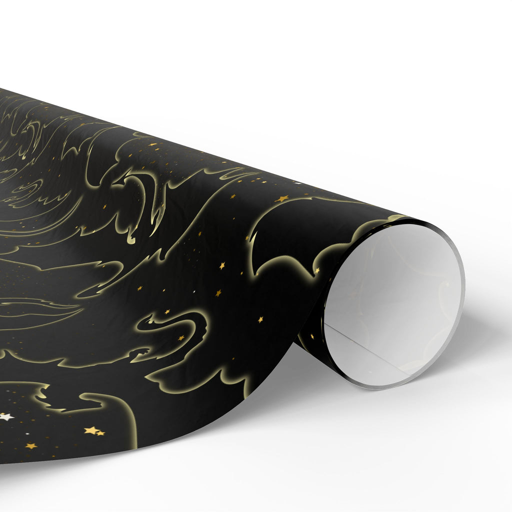 Dragons in Starry Night Sky Black Wrapping Paper