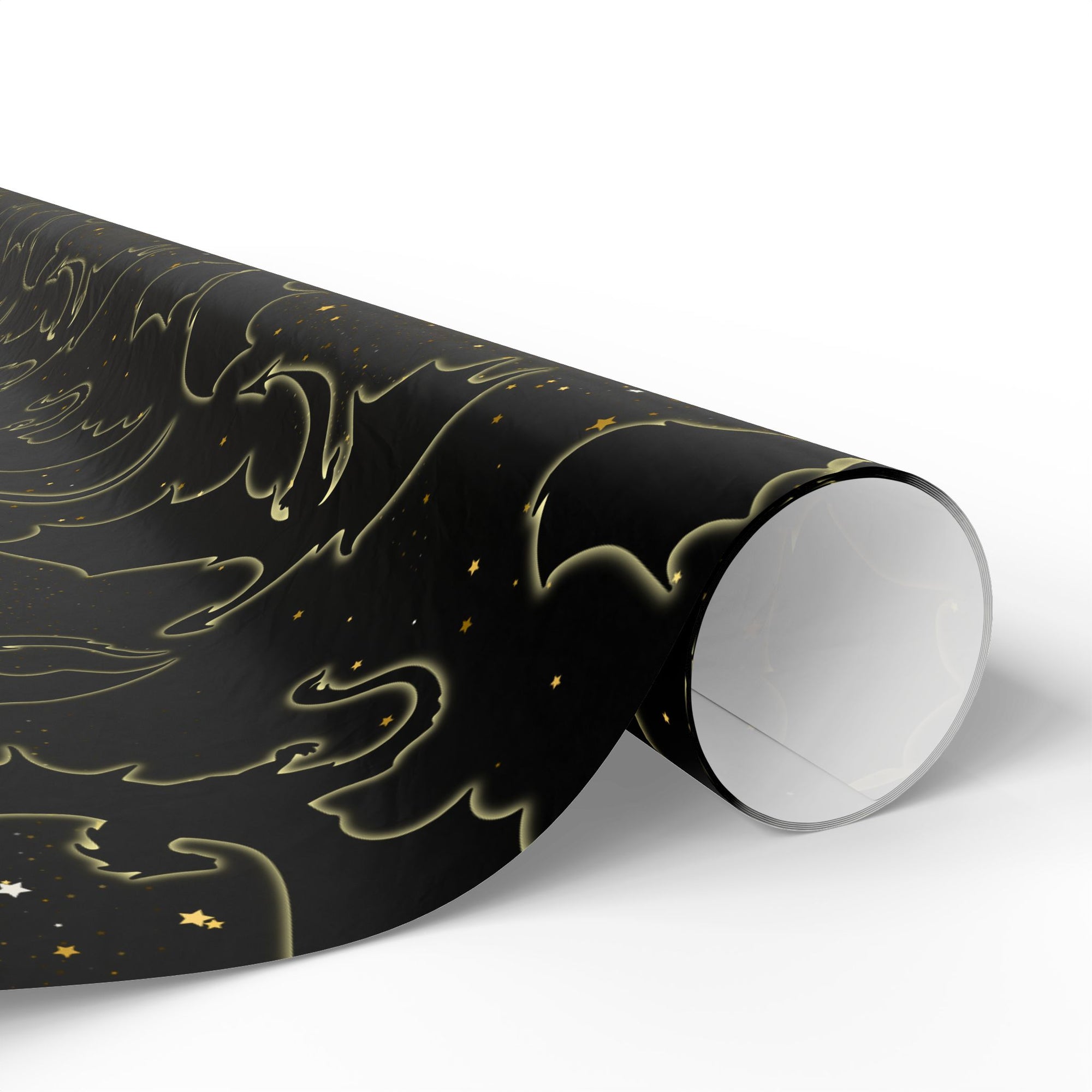 Dragons in Starry Night Sky Black Wrapping Paper
