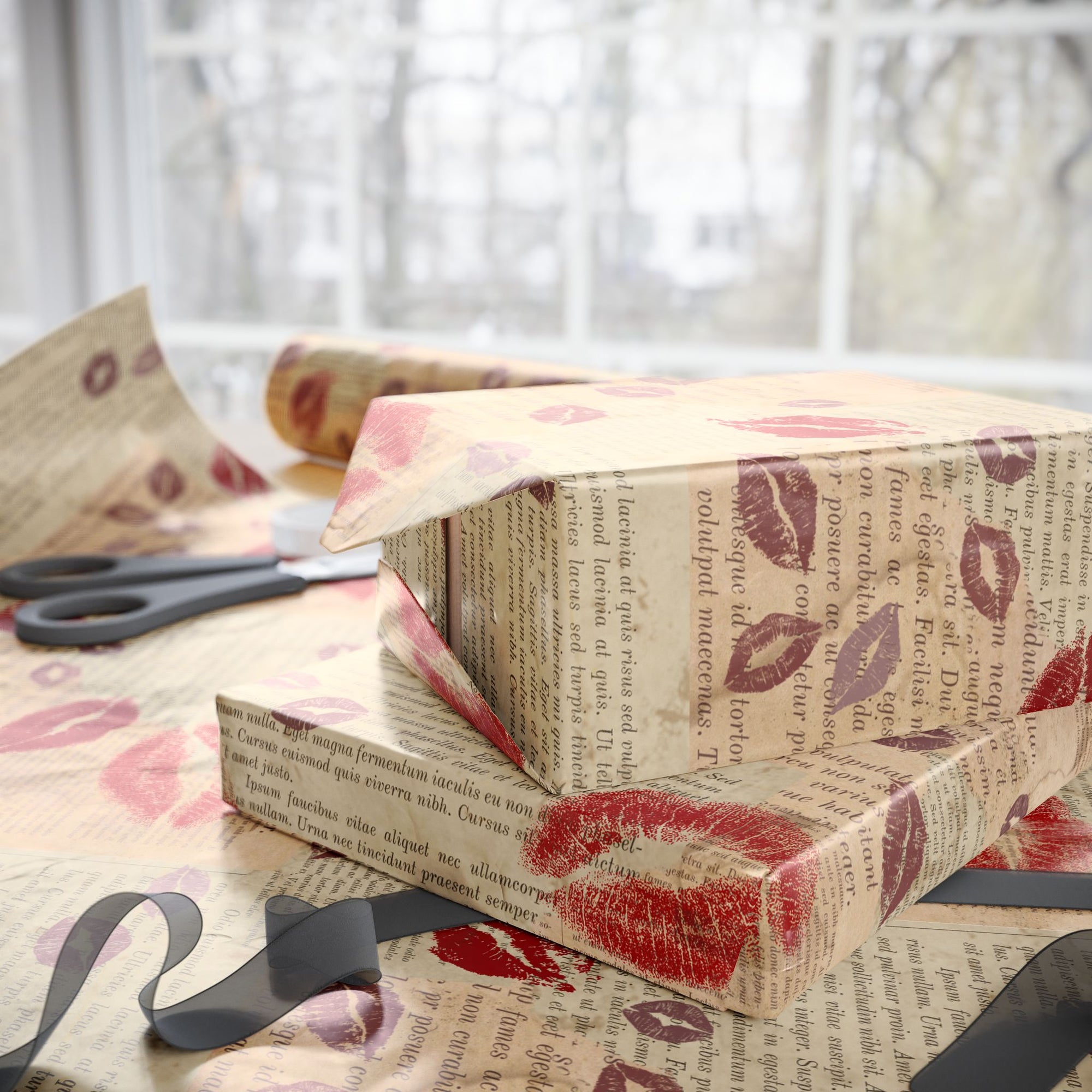 Kisses and Pages Wrapping Paper