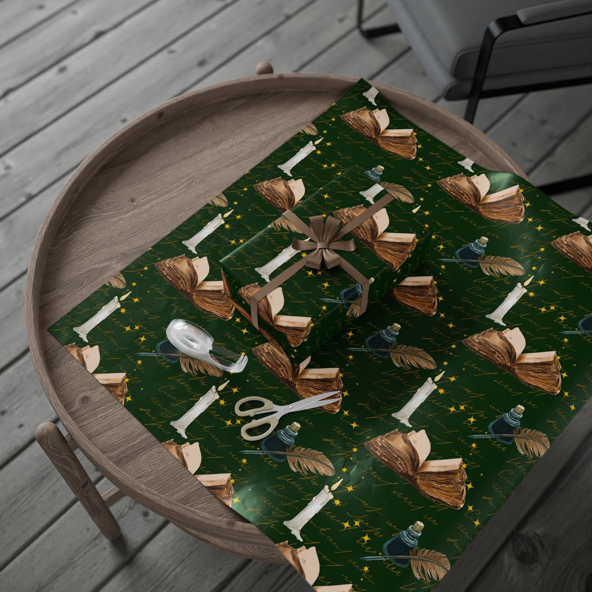 Bookish Candle Green Wrapping Paper