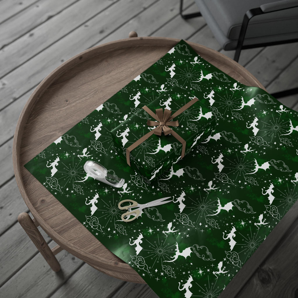 White Dragons on Green Wrapping Papers