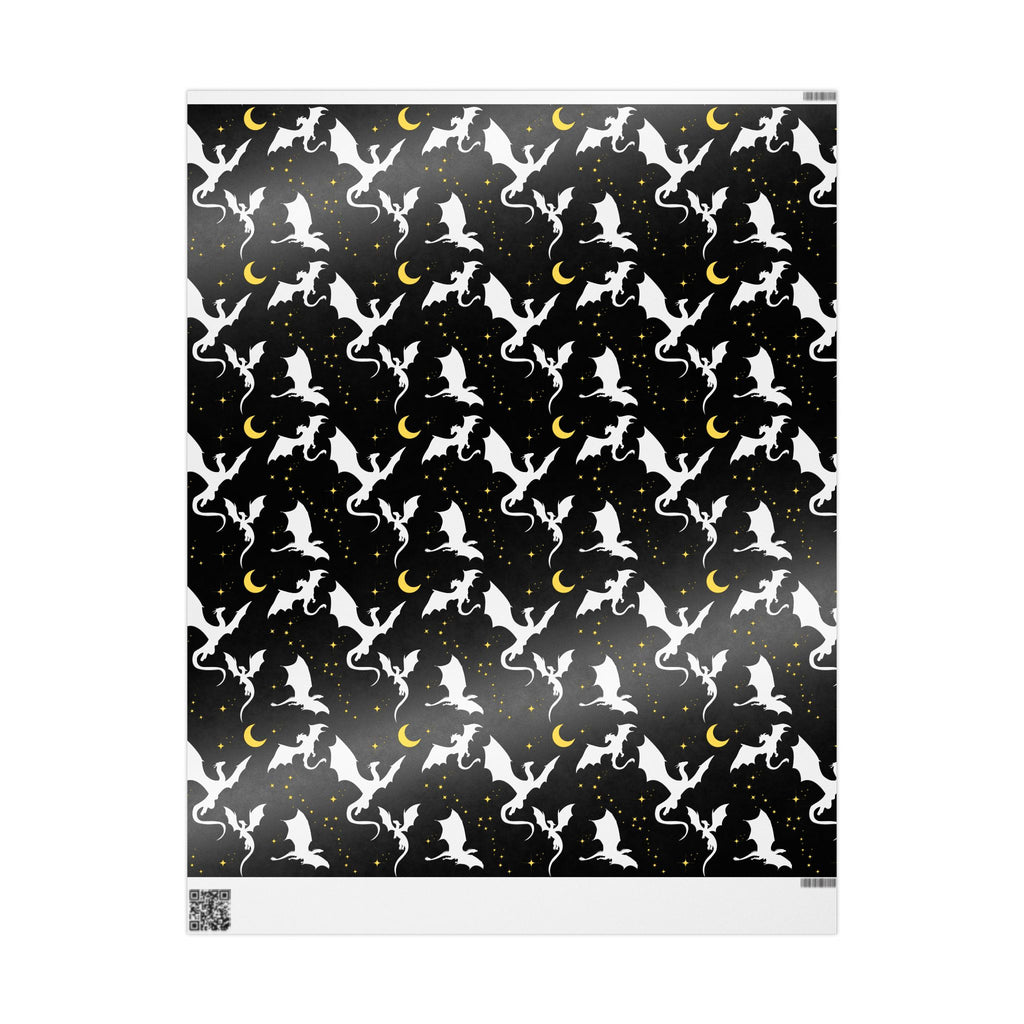 White Dragons in Black Night Wrapping Paper
