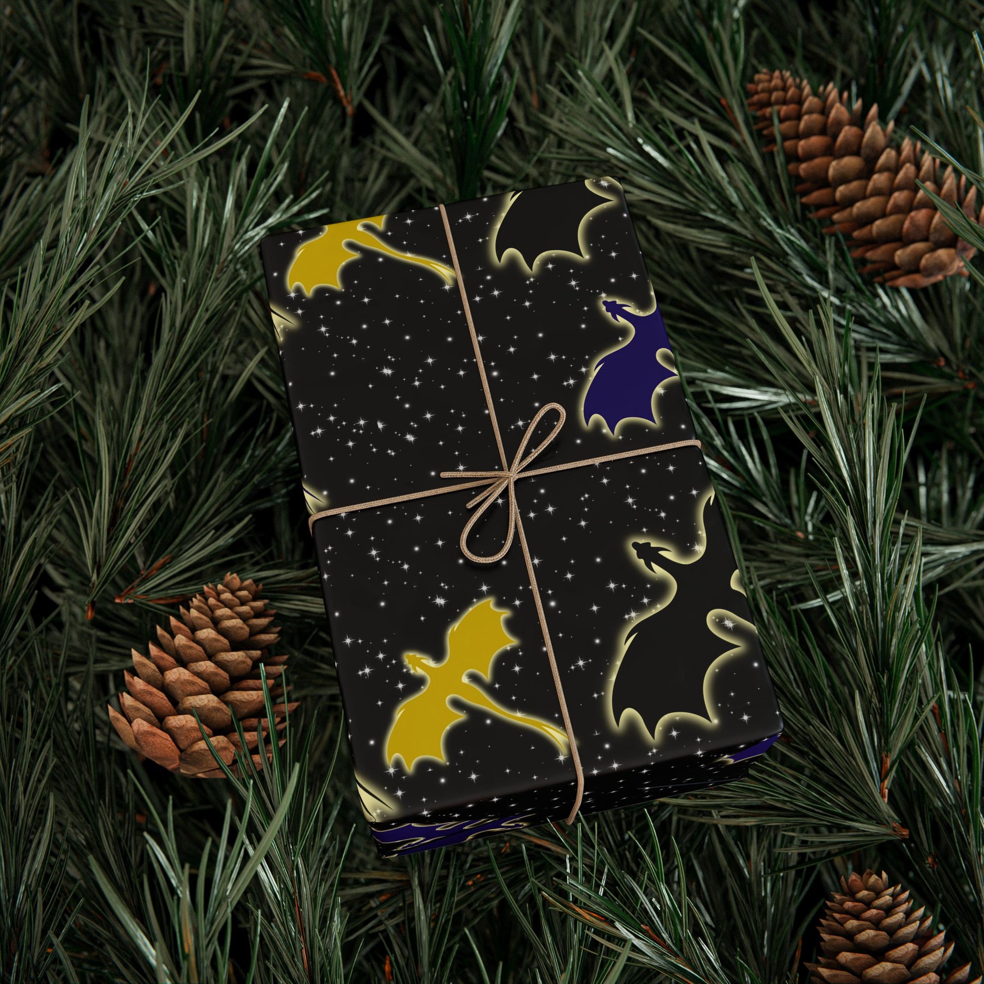 Three Dragons in Night Sky Wrapping Paper