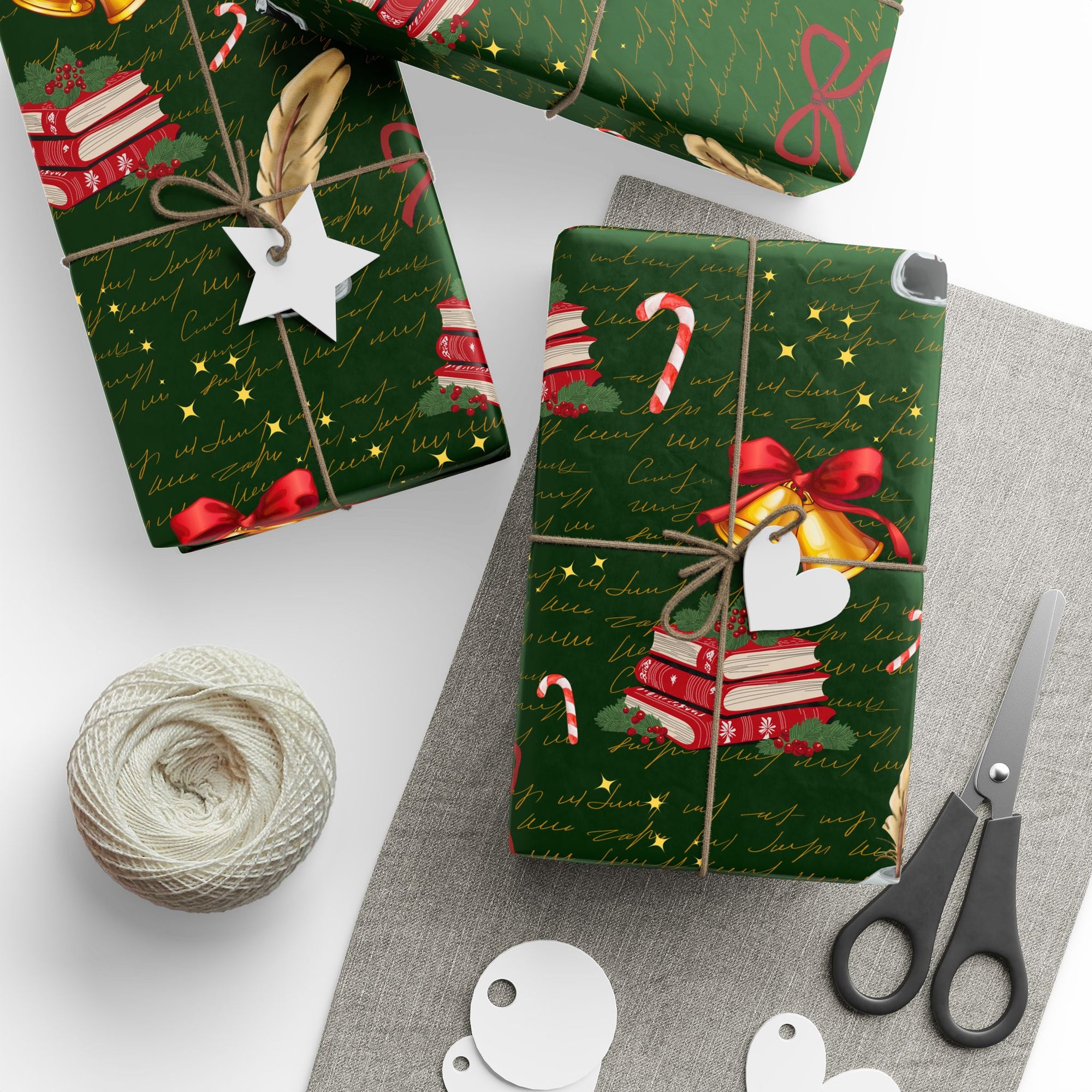 Bells and Books Green Wrapping Paper