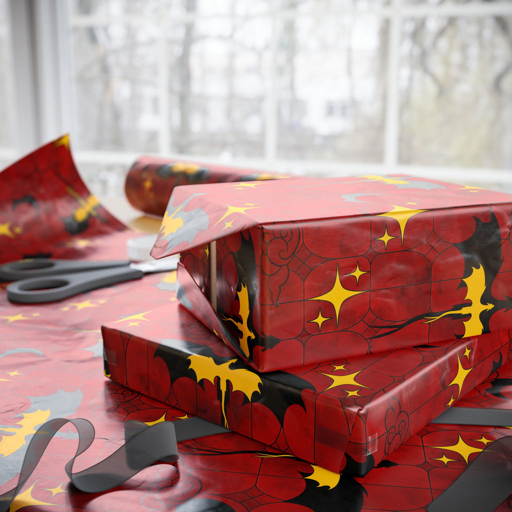 Dragons on Red Stained Glass Wrapping Paper
