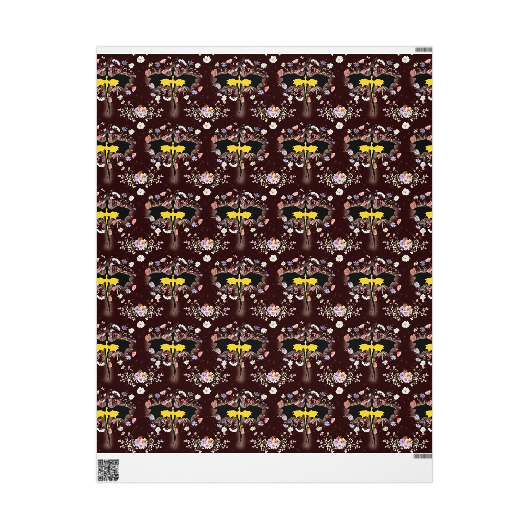 Floral Dragons on Burgundy Wrapping Paper