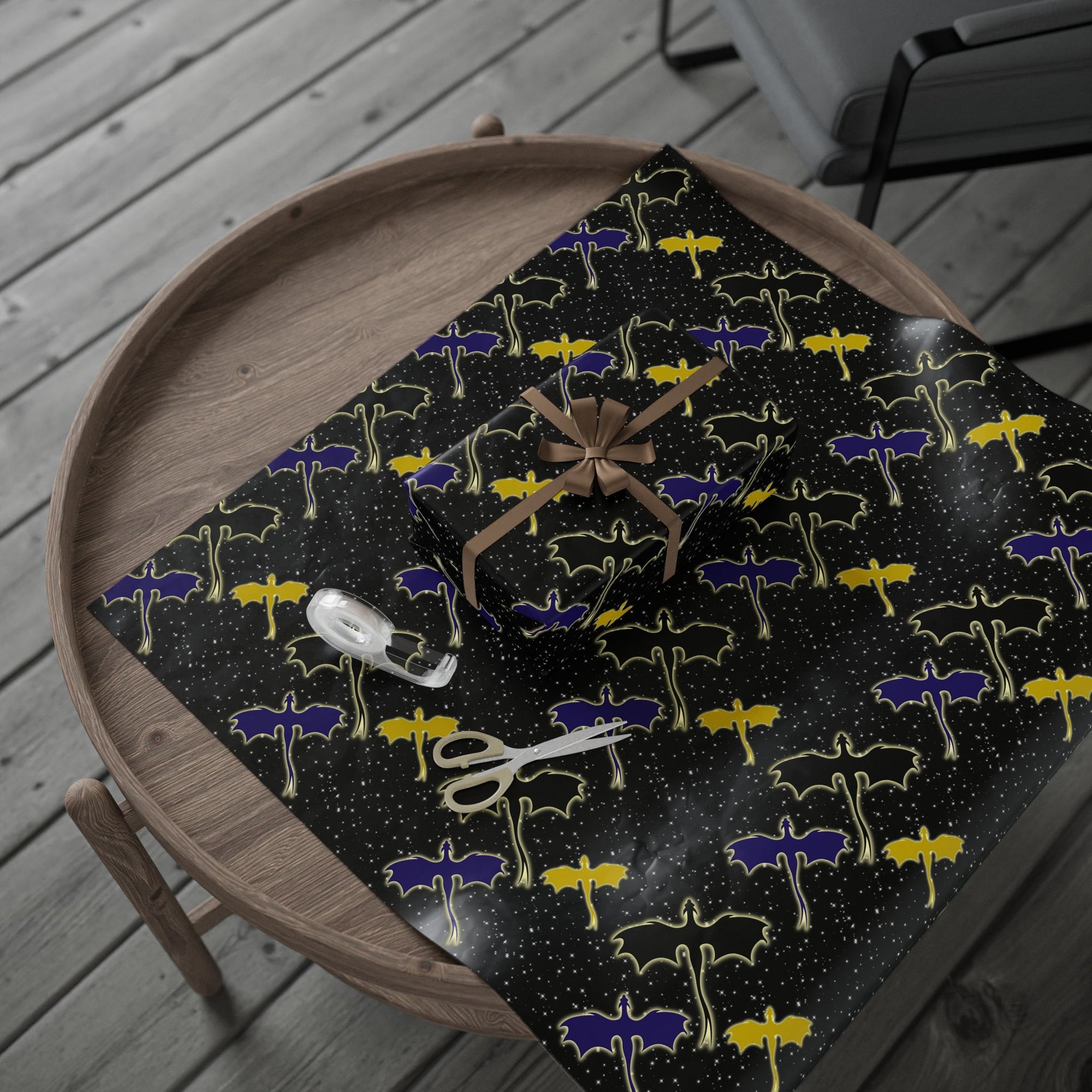 Three Dragons in Night Sky Wrapping Paper
