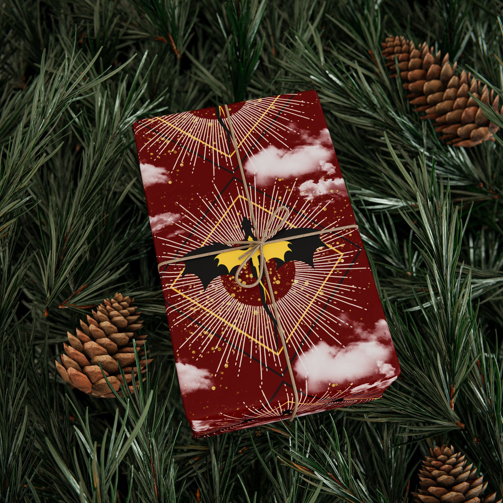 Dragons in Cloudy Red Sky Wrapping Paper