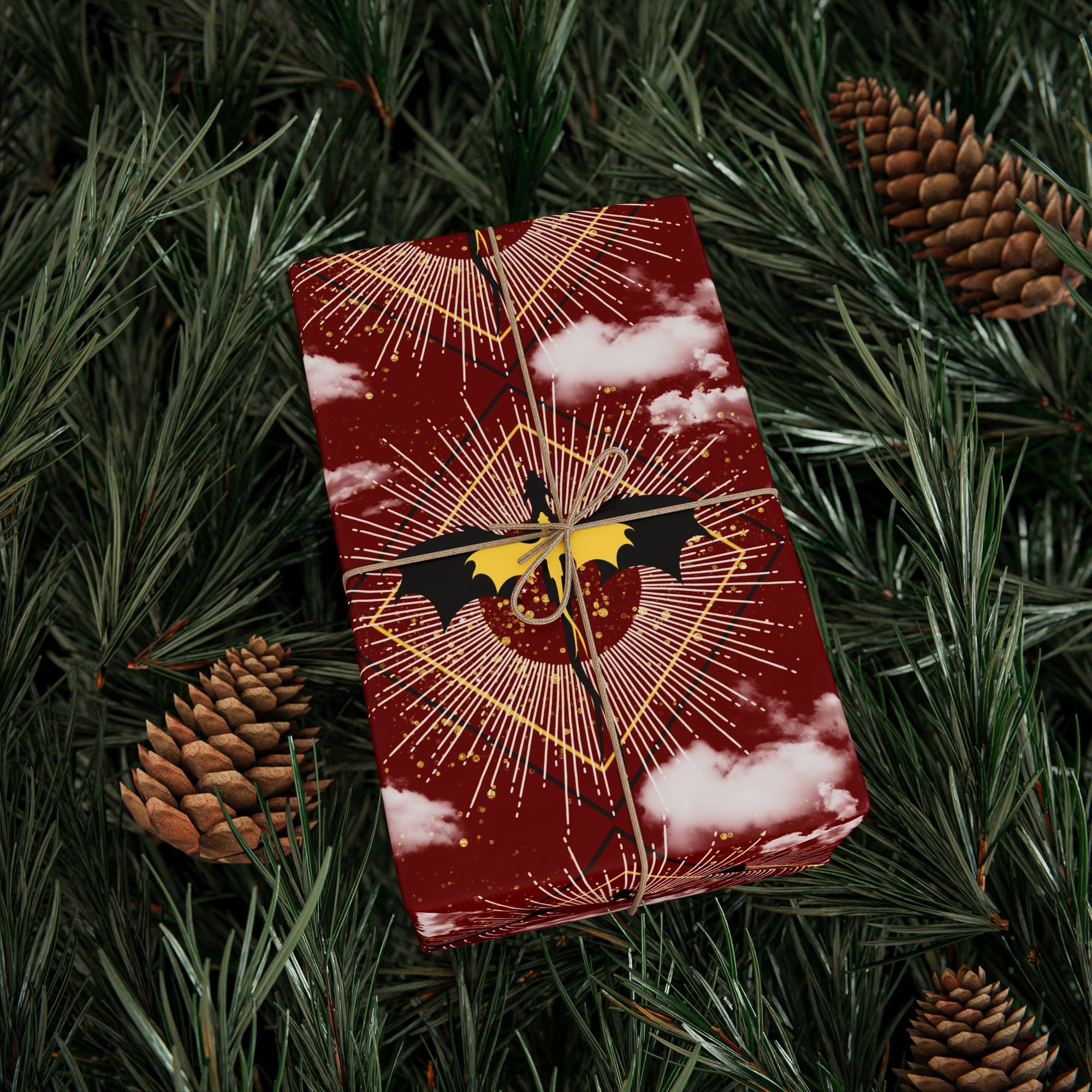 Dragons in Cloudy Red Sky Wrapping Paper
