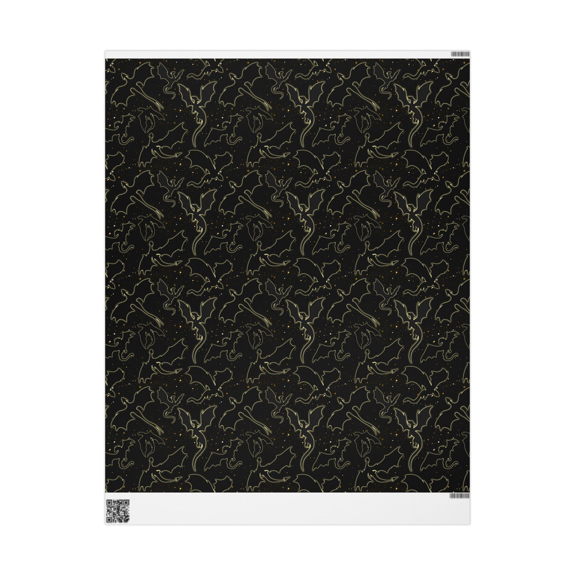 Dragons in Starry Night Sky Black Wrapping Paper