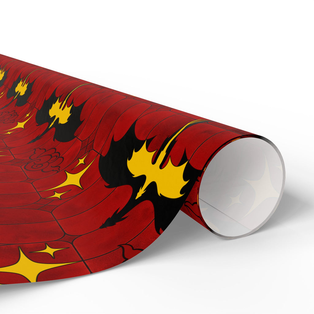 Dragons on Red Stained Glass Wrapping Paper