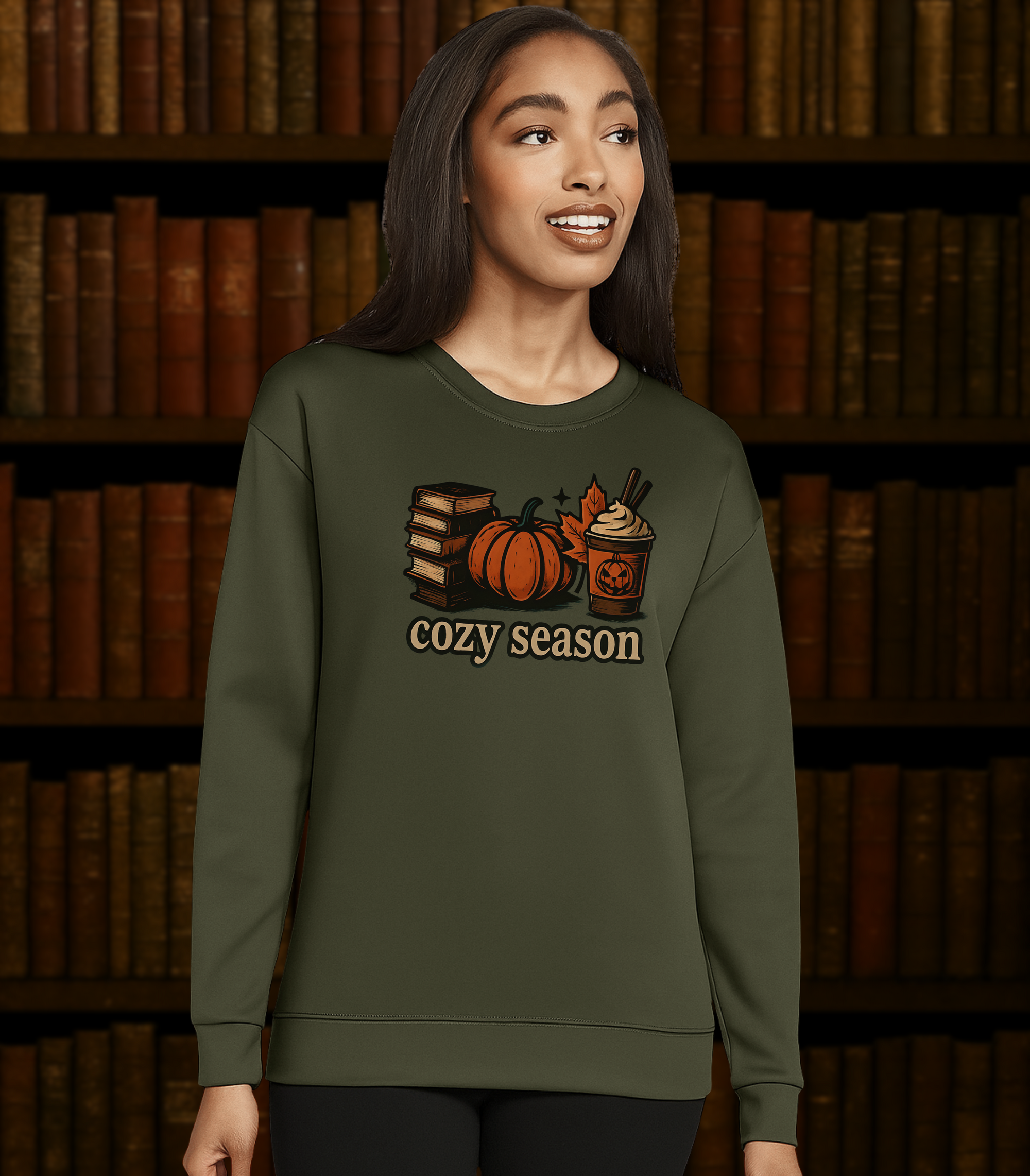 Spooky Cozy Season Crewneck Sweatshirt, Military Green